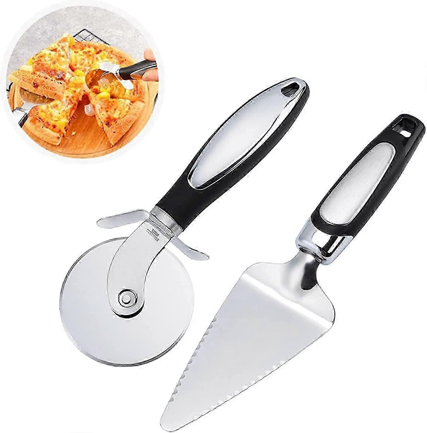 Pizza Cutter and Pizza Spatula 2Set-Cheese Slicer,304 Stainless Thicken and Plastic Handle Pizza Wheel Slicer