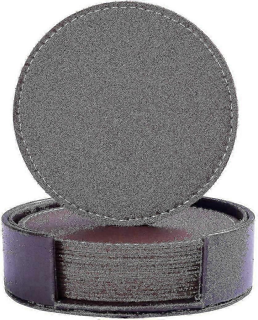 Coasters For Drinks, 8 Pcs Premium Pu Leather Coaster With Holder, 3.8 In Heat Resistant Drink Coaster - Protect Table From Stains And Damage,black