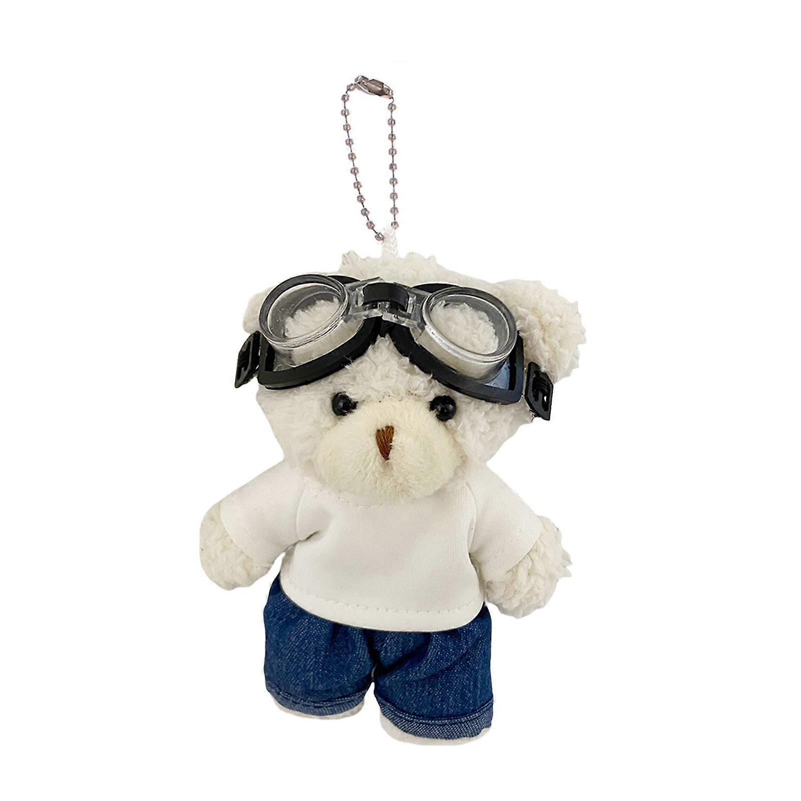 Multipurpose Aviators Lovely Bear Keychain Sturdy Plush Toy with Soft Feel Materials for Keys and Mobile Accessories White