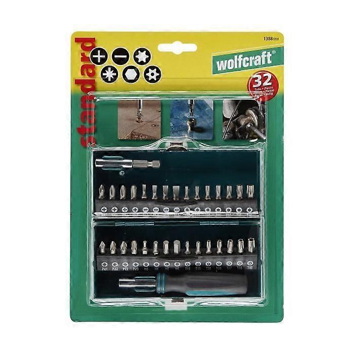 "Solid" Bit Set, 30 Bits + 1 Screwdriver + 1 Adapter, Metal Case - wolfcraft 1388000