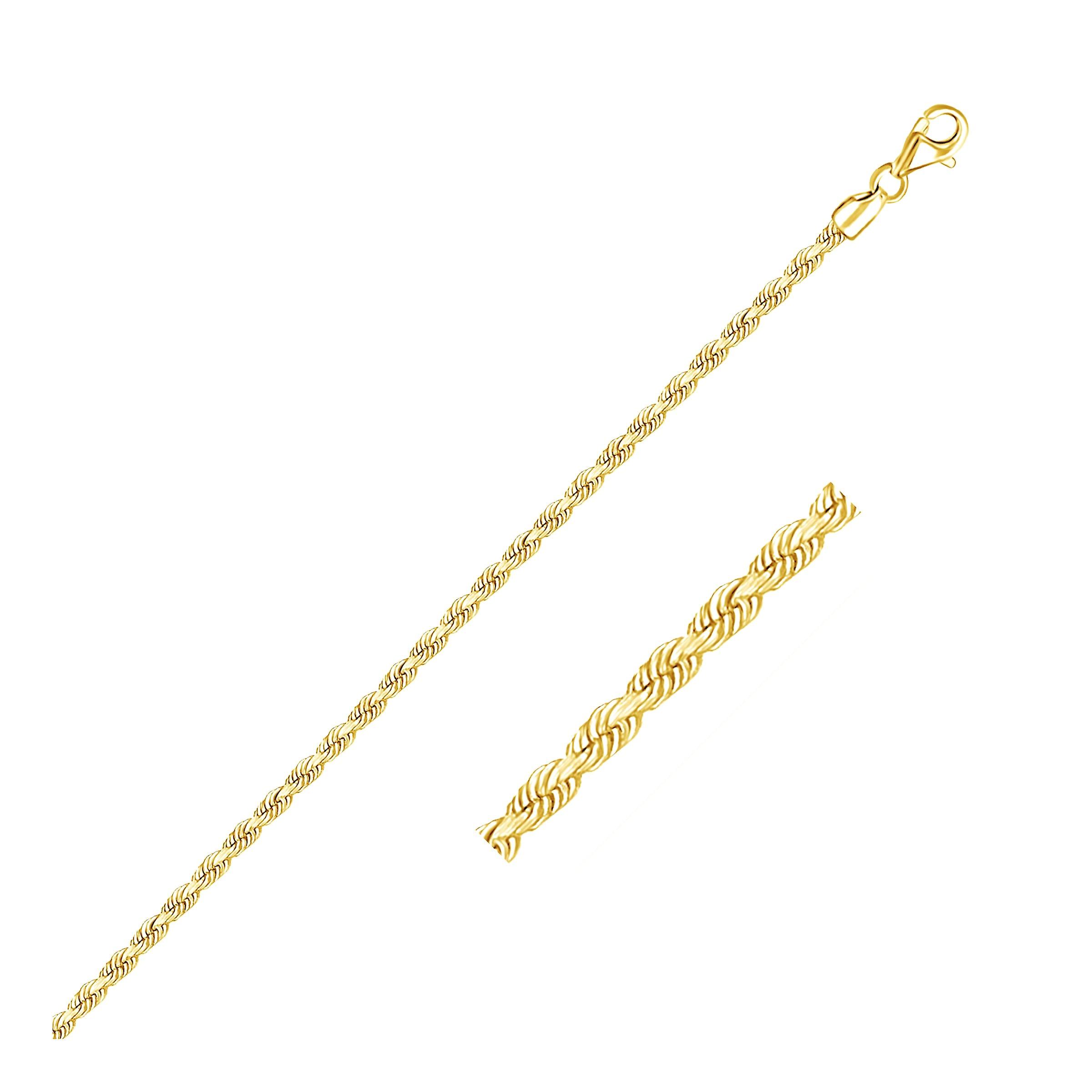 2.5mm 14k Or Jaune Diamant Massif Diamant Taillé Corde Bracelet