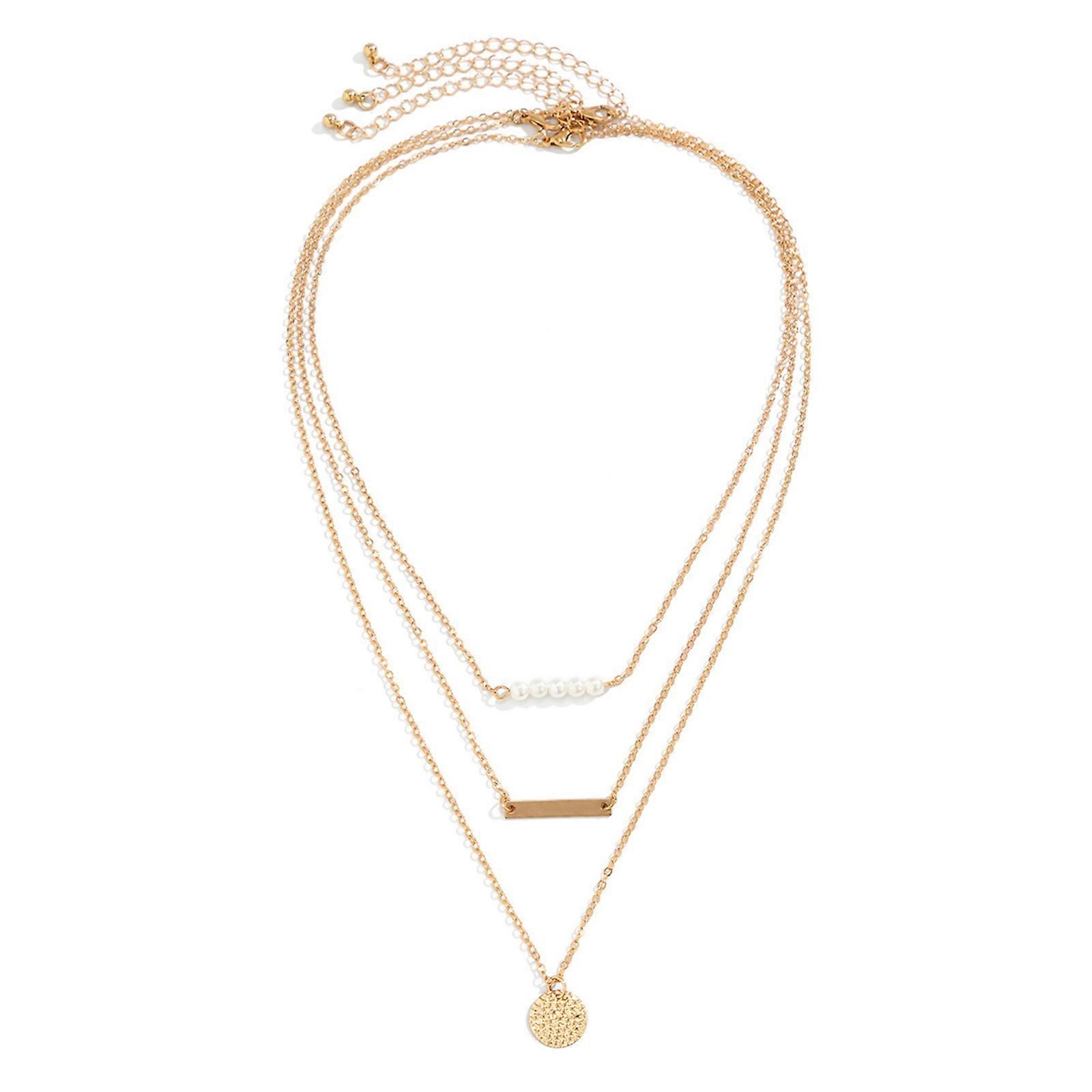 Fashionable Multi Layer Geometric Necklace For Sweet Cool Style Enthusiasts Featuring Sturdy Metal Sequins And Pearls
