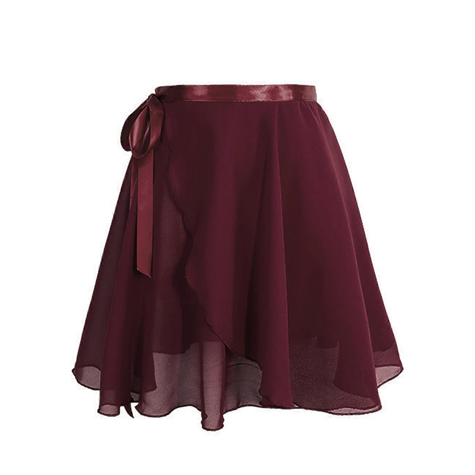 Női Lány Egyszínű Áttetsző Sifon Balett szoknya Állítható nyakkendő Tánc Gimnasztika Áttetsző sál Mini Wrap szoknya Tutus Bordó XL