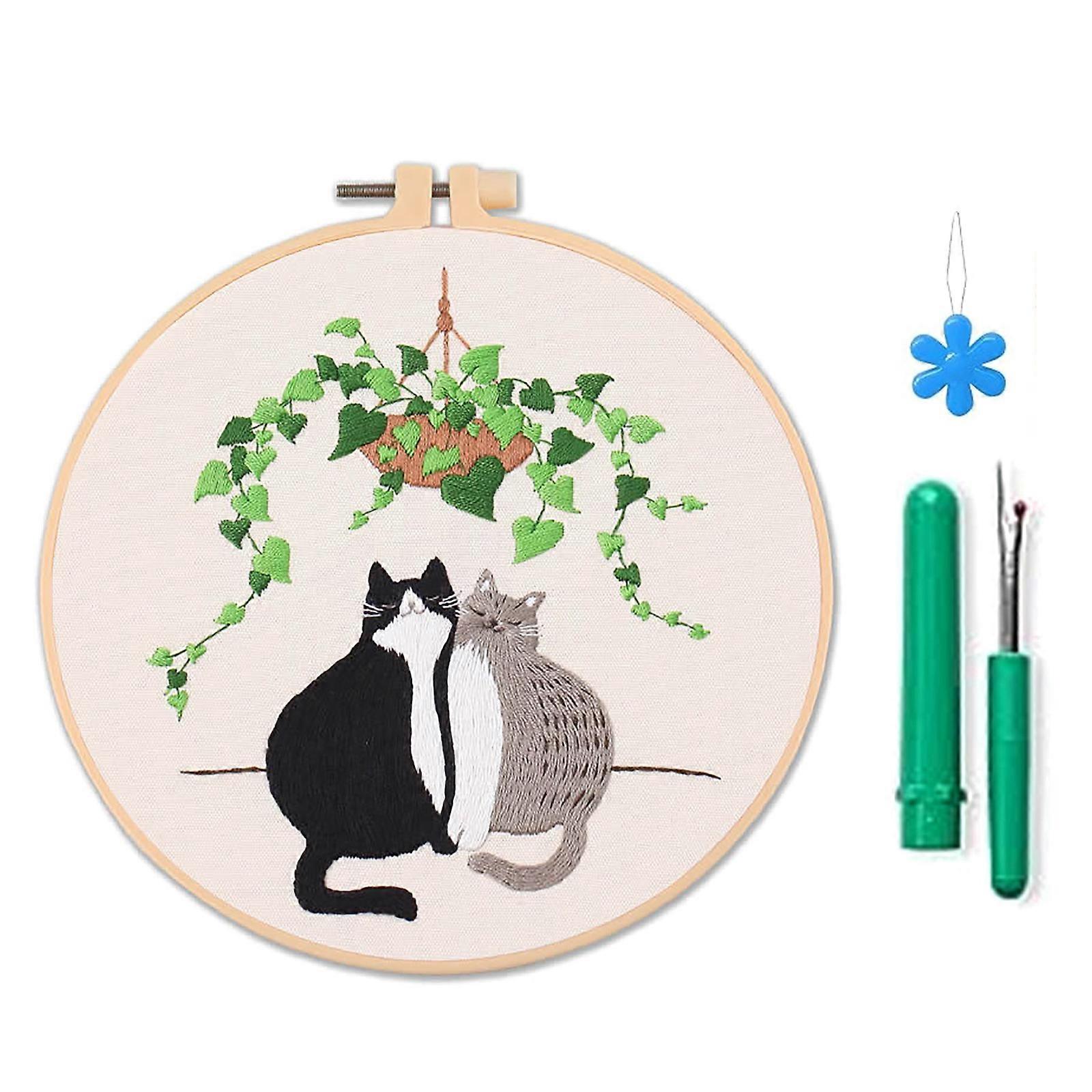 Creative Cat Embroidery Kits Beginner Create Beautiful Embroidery Pack Add Unique Touch to Your Project Easy Operation