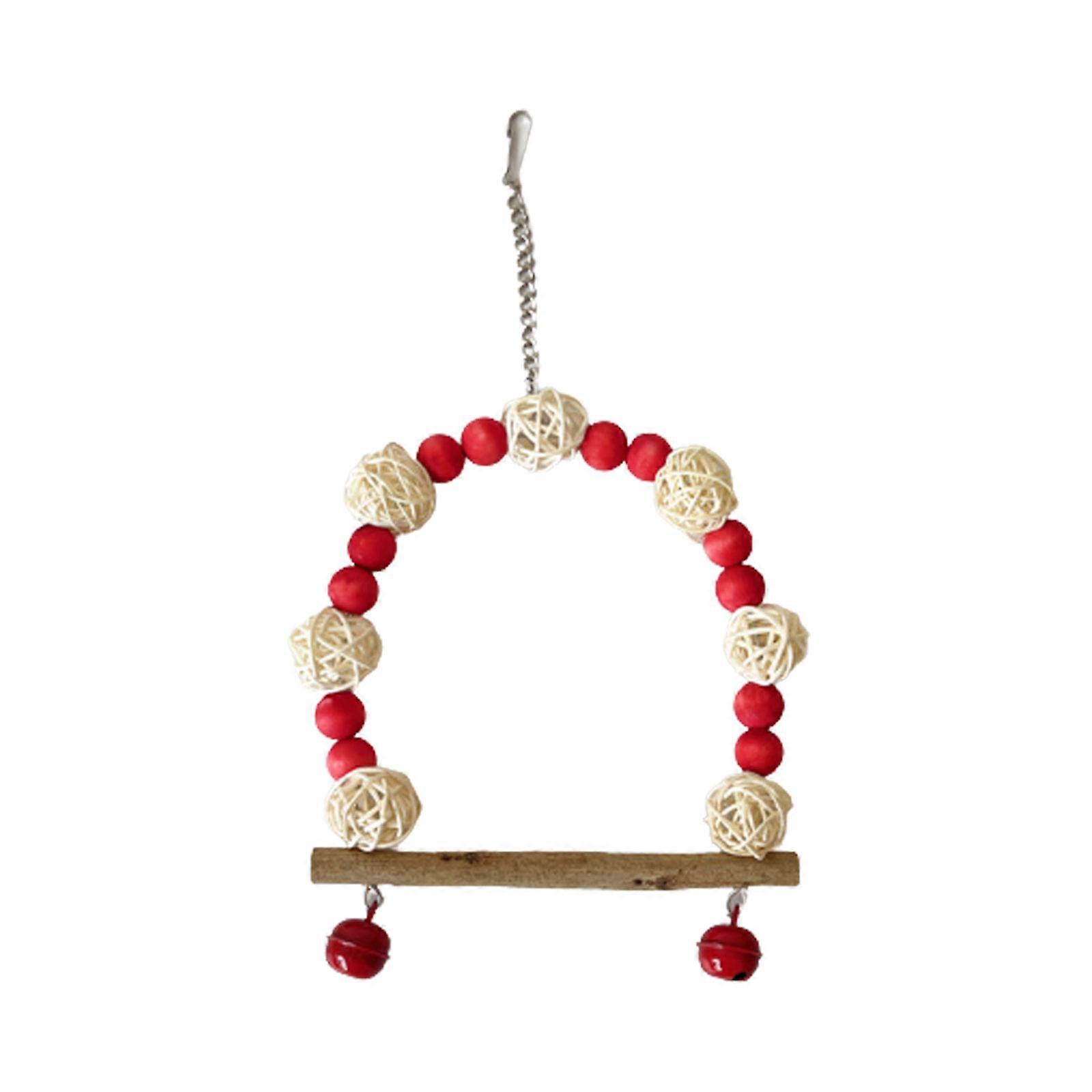 Parrots Bridge Hammock Swing Bridge Swing Standing Training Supplies Bridge Wood Hammock with Colorful Beads Toy  Red