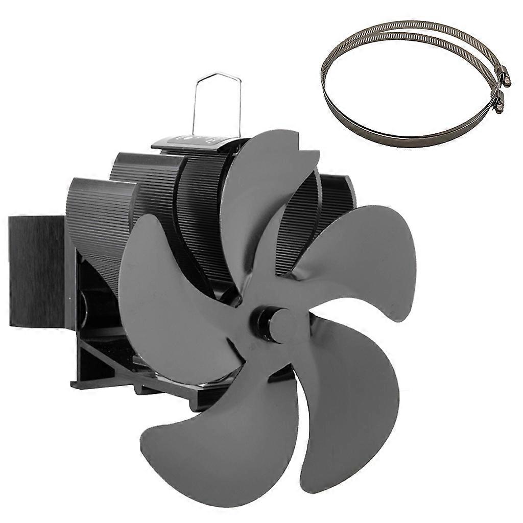 Heat Powered Stove Fan Auto-sensing Wood Log Burning Stove with Thermometer Efficient Fireplace Fan BG602 for Wood Log Black