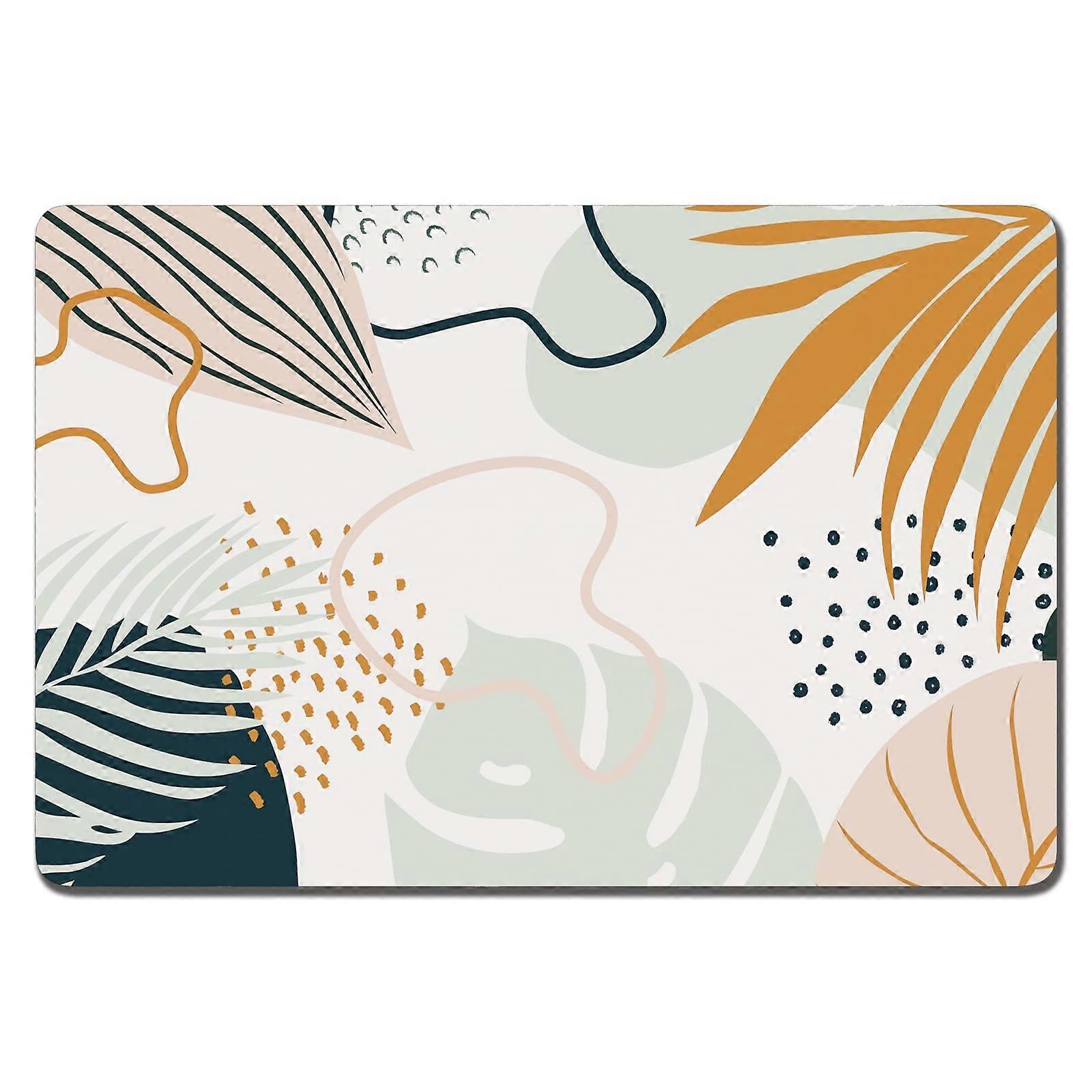 Boho Dog Food Mat - Absorbent Non-Slip Rubber Tropical Leaves Design for Dogs and Cats, Protects Floors, 24x16 Inches