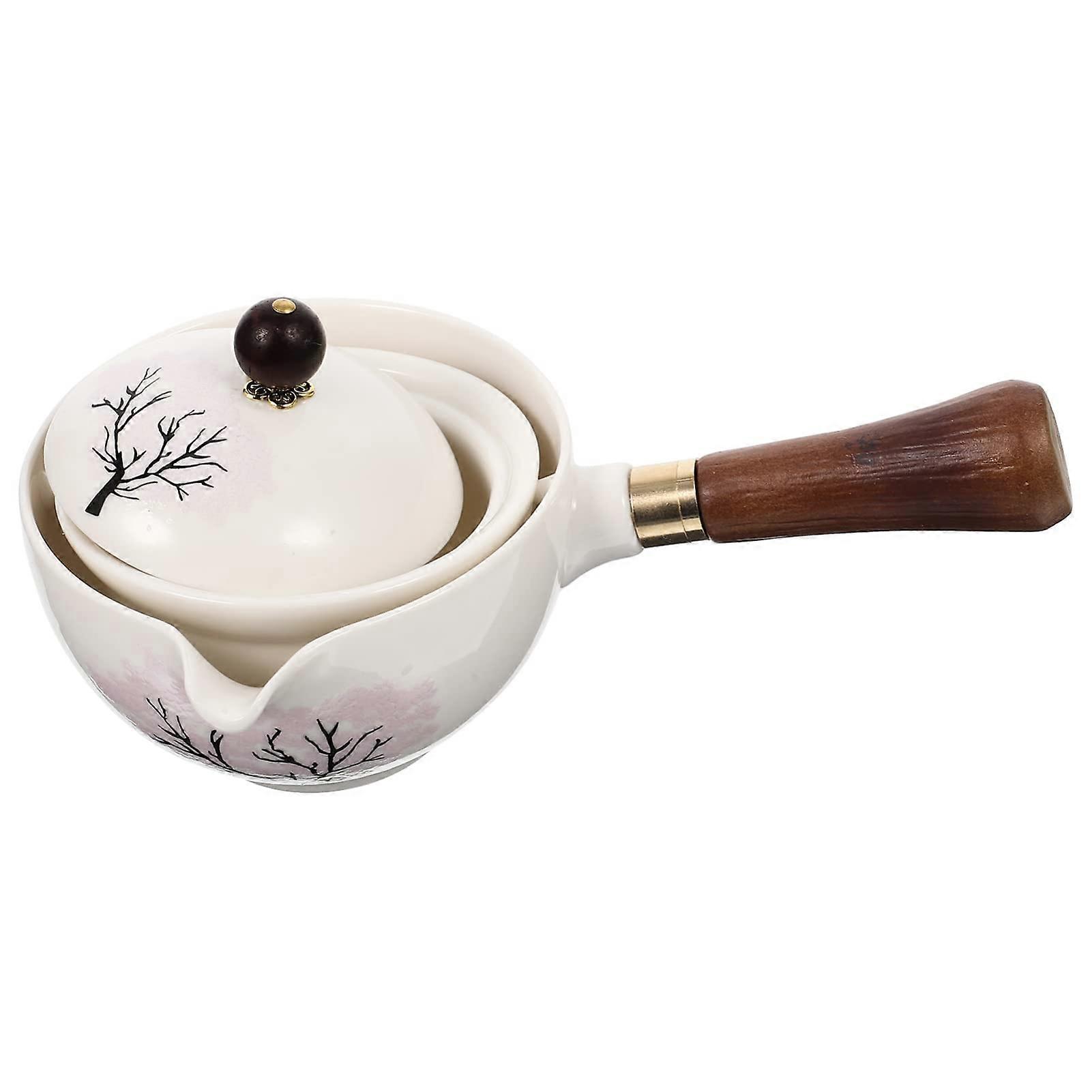 Ceramic Porcelain Japanese Rotating Loose Leaf Cat Pattern Teapot