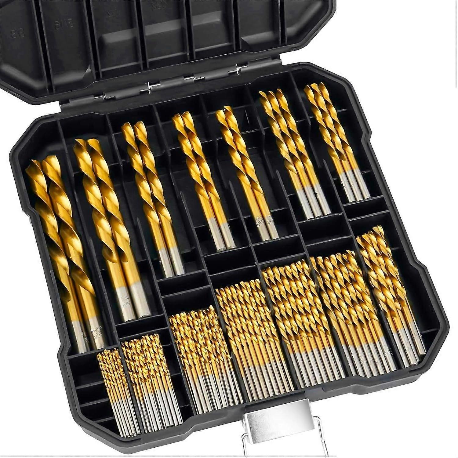 Metric 99 Pcs Titanium Twist Drill Bit Set,135° Tip High Speed Steel,Size from 1.5mm up to 10mm,Ideal for Multiple Materials
