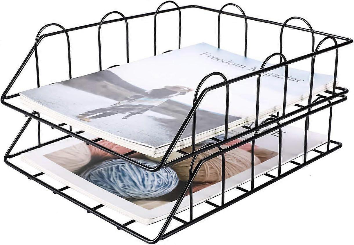 2 Tier A4 Metal in Trays Stackable Office Desk Tidy File Holder Magazine Storage Paper Organiser