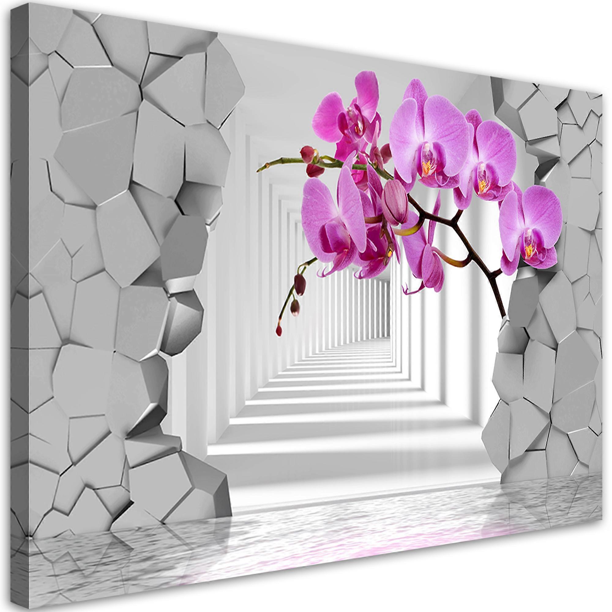 Quadro su tela, Orchidea su sfondo 3D astratto - 120x80