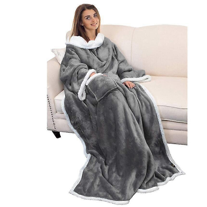 Catalan Sherpa Wearable Blanket with Sleeved Arms, Comfortable Sleeved TV Wrap Blanket, Large Comfortable Throw Blanket for Women and Men, (Grey)