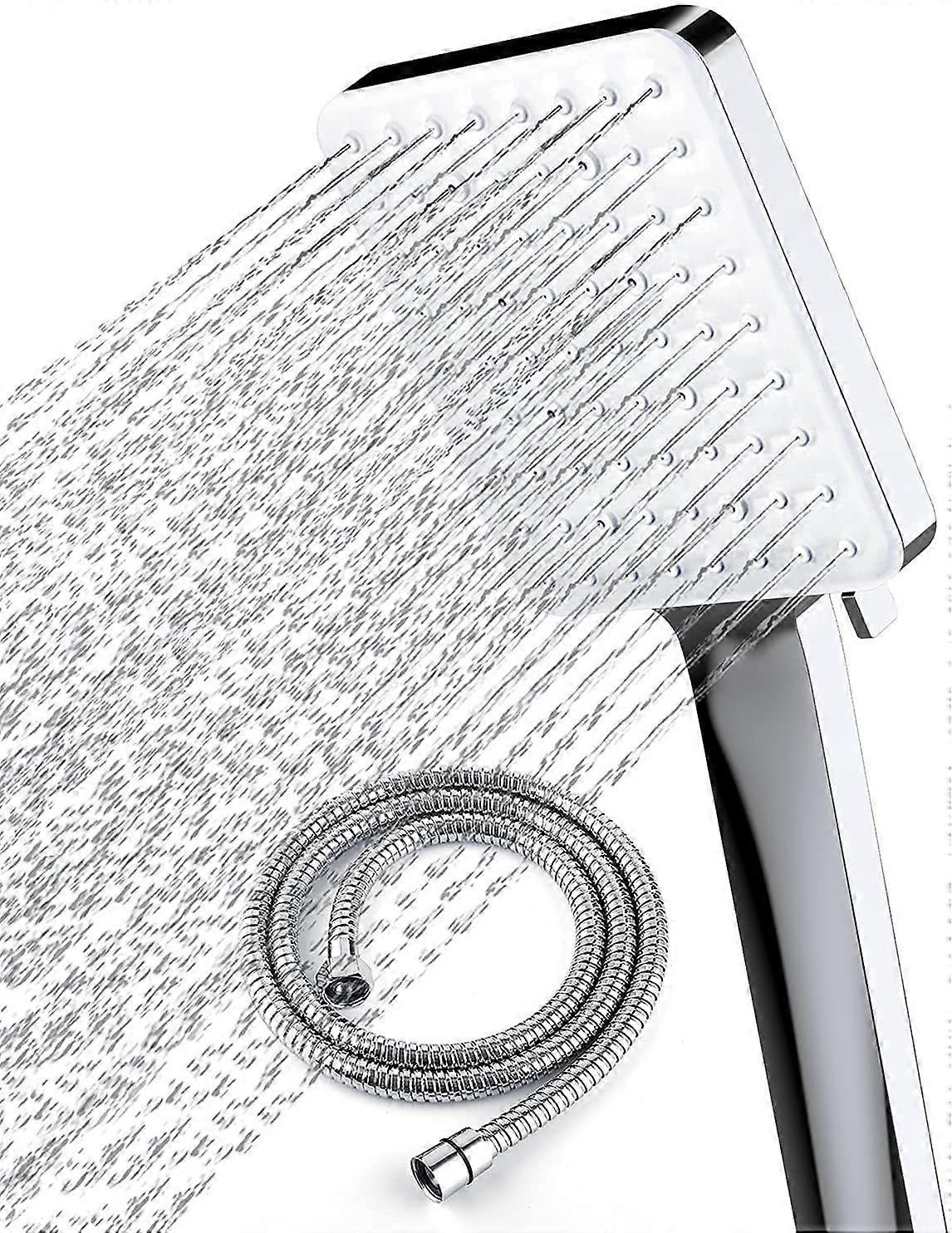 High Pressure Shower Head with 1.5m Hose Water Saving Shower Head with 6 Adjustable Shower Modes Universal Large Shower Head