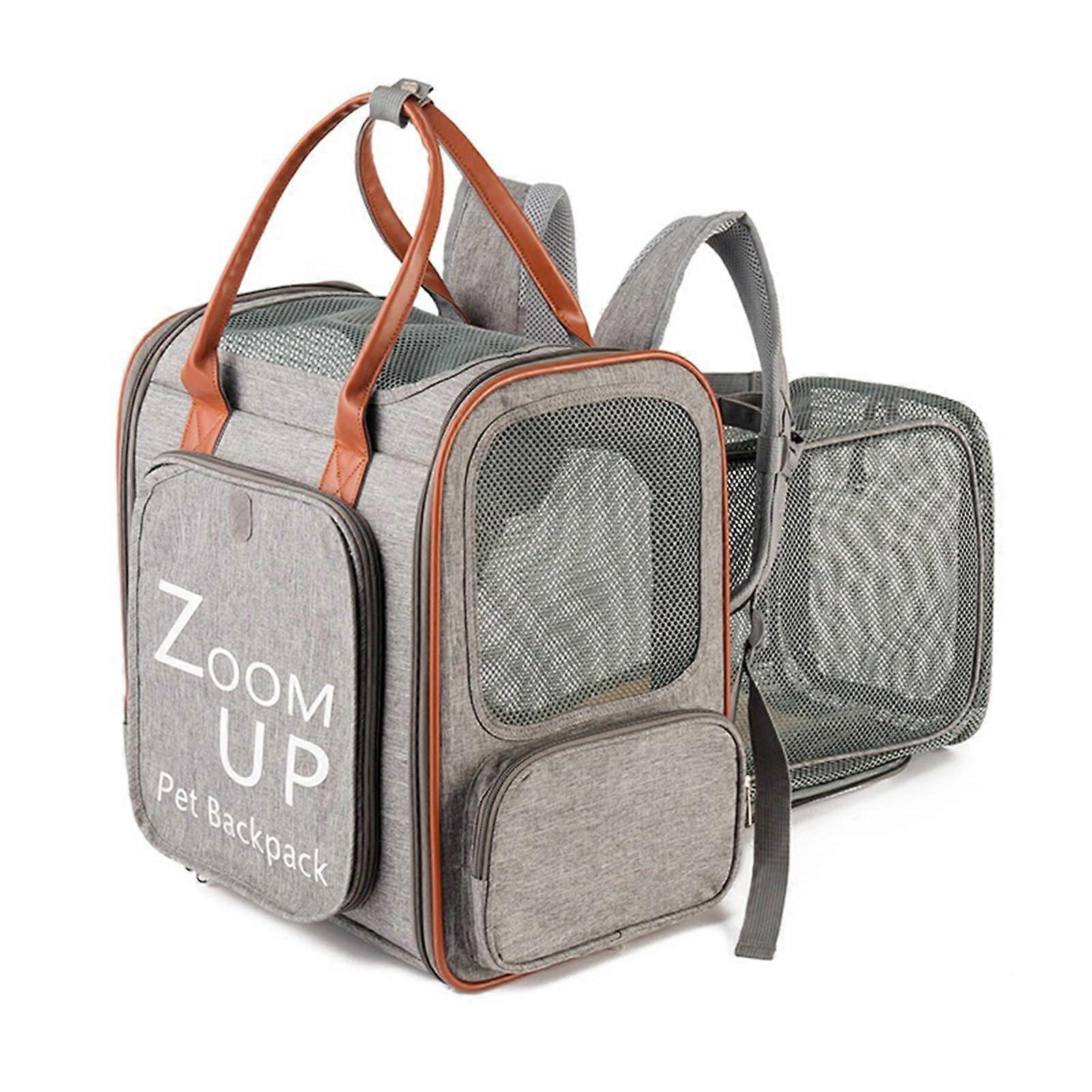 Pet Outing Backpack Expandable Cat Carrier Bag for Travel, Light Gray, Durable Material, Comfortable Design