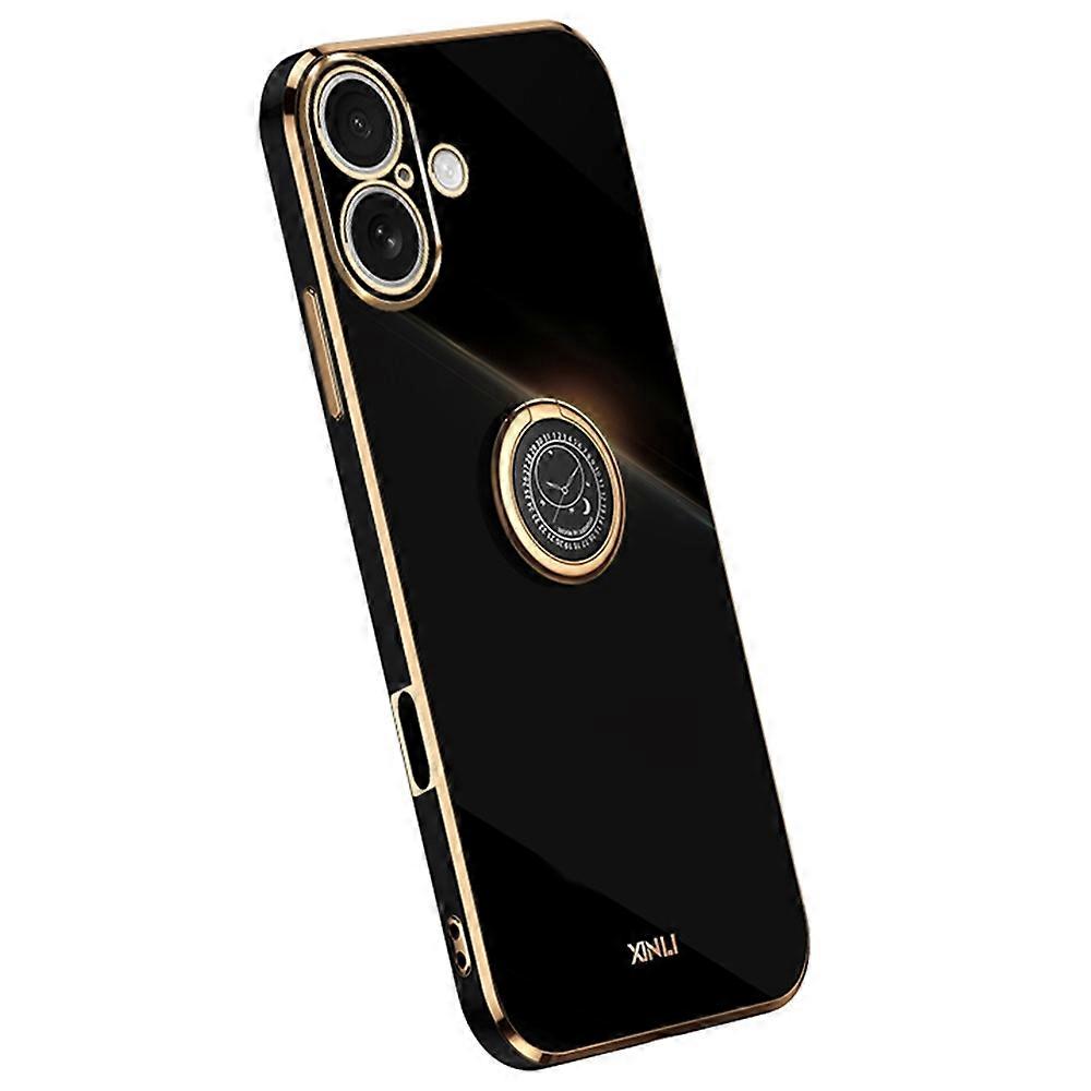 XINLI For iPhone 16 Plus Case Ring Kickstand Electroplating TPU Phone Cover