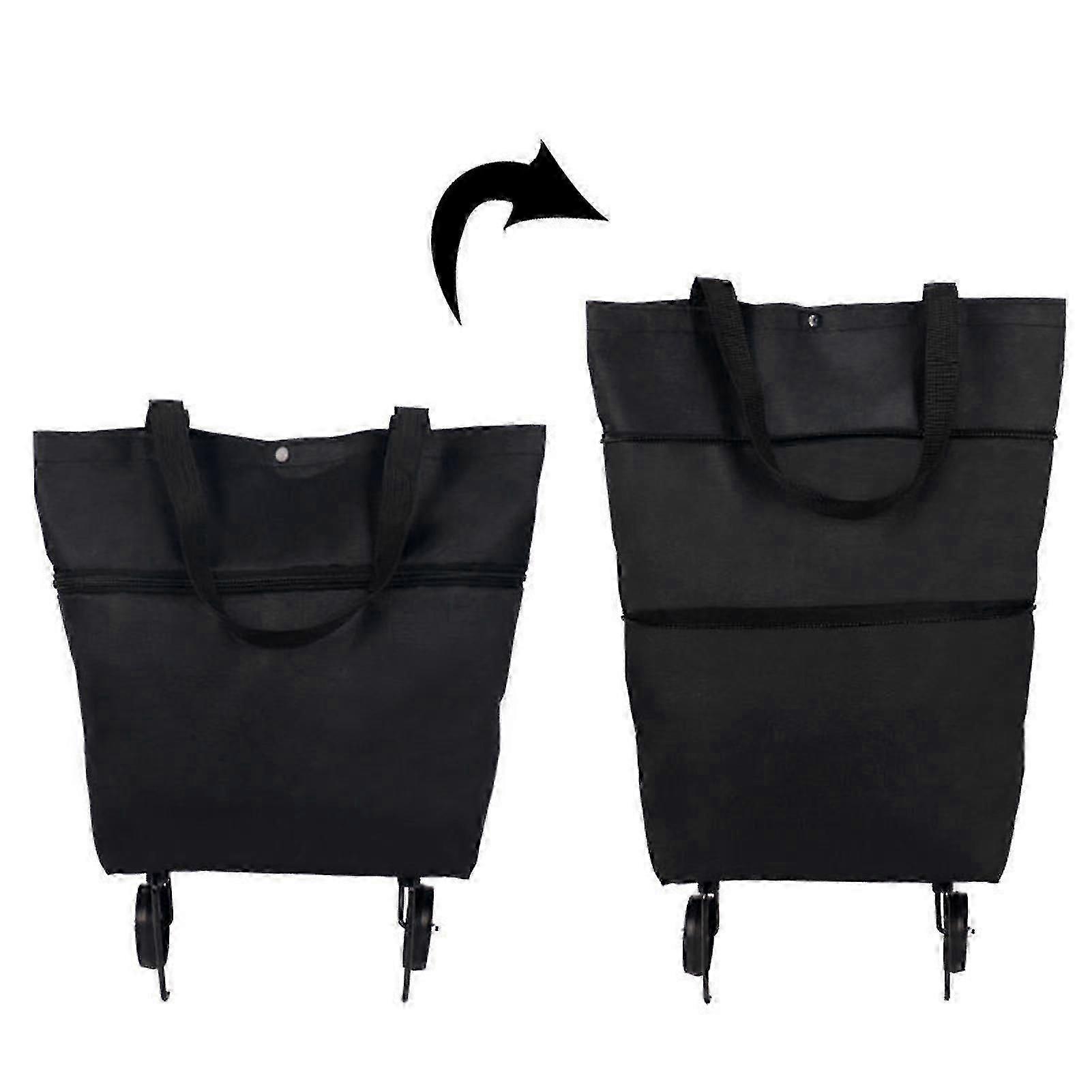 2 In 1 Foldable Shopping Cart Collapsible Two-stage Zipper Folding Shopping Bag With Wheels Foldable