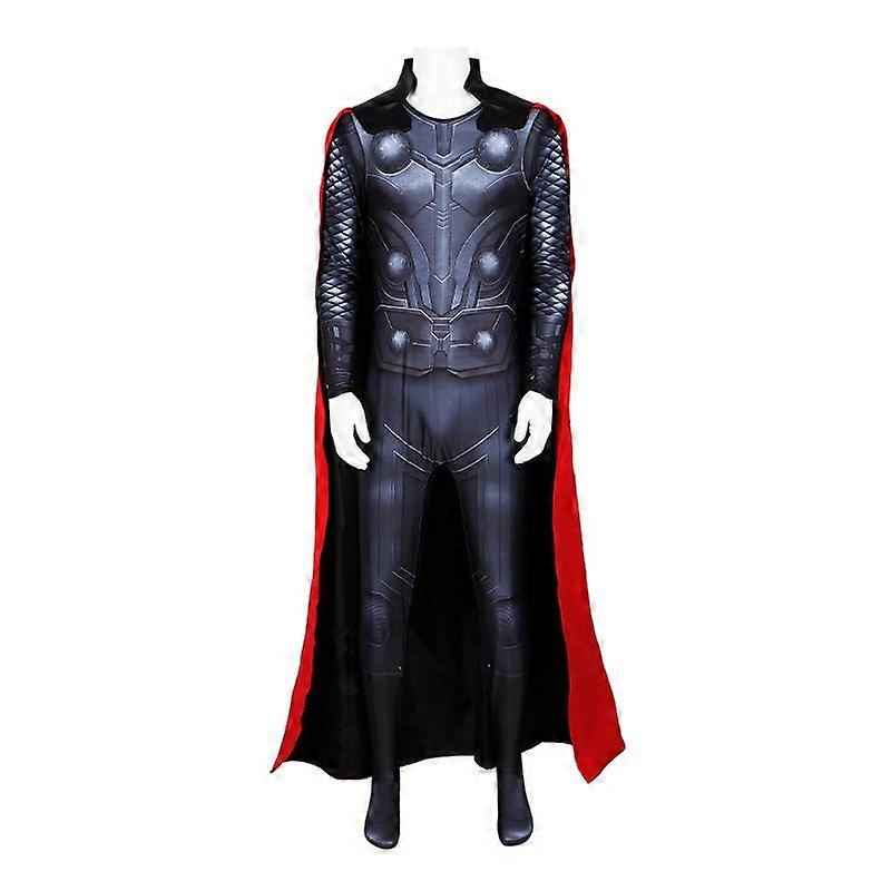 Thor Erkekler için Cosplay Kostümü Kırmızı Pelerinli Avengers Süper Kahraman Kıyafeti ile Siyah Savaş Bodysuit