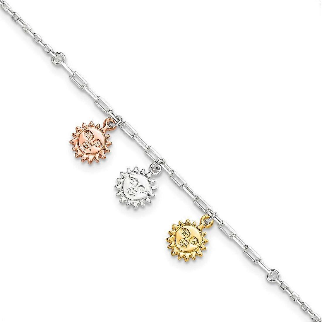 925 Sterling Silver Rose tone and Gold-tone Suns Plus 1in Extension Anklet 9 Inch-Anklet for Women