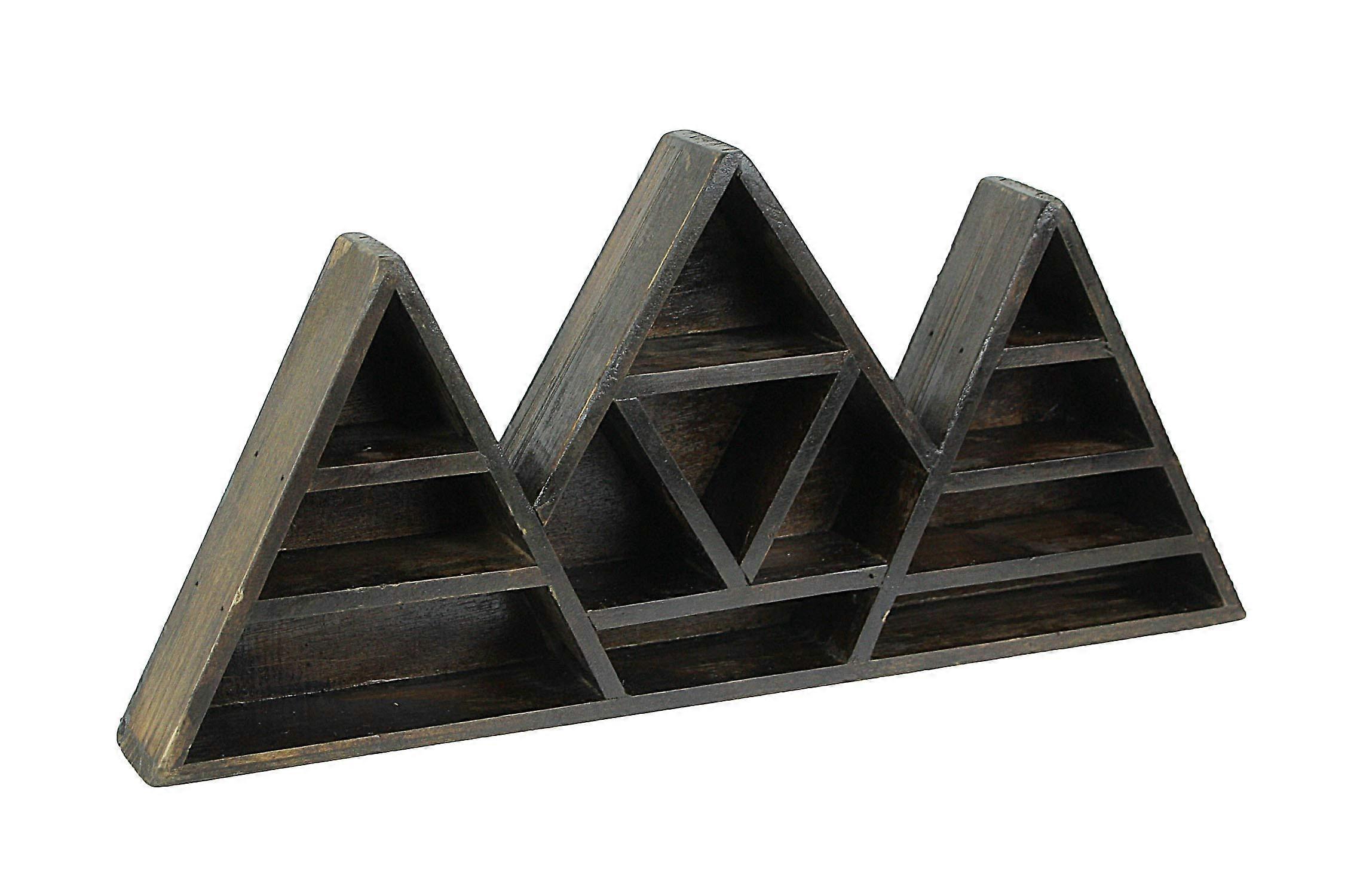 Dark Brown Wooden Geometric Triangle Crystal Display Shelf 16.5 x 7.75 x 2 inch
