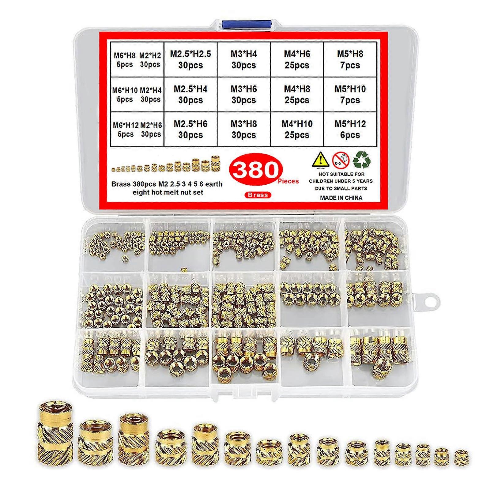 380Pcs 2/2.5/3/4/5/6mm Female Thread Knurled Nut Brass Threaded Insert Embedment Nut for 3D Printing Components