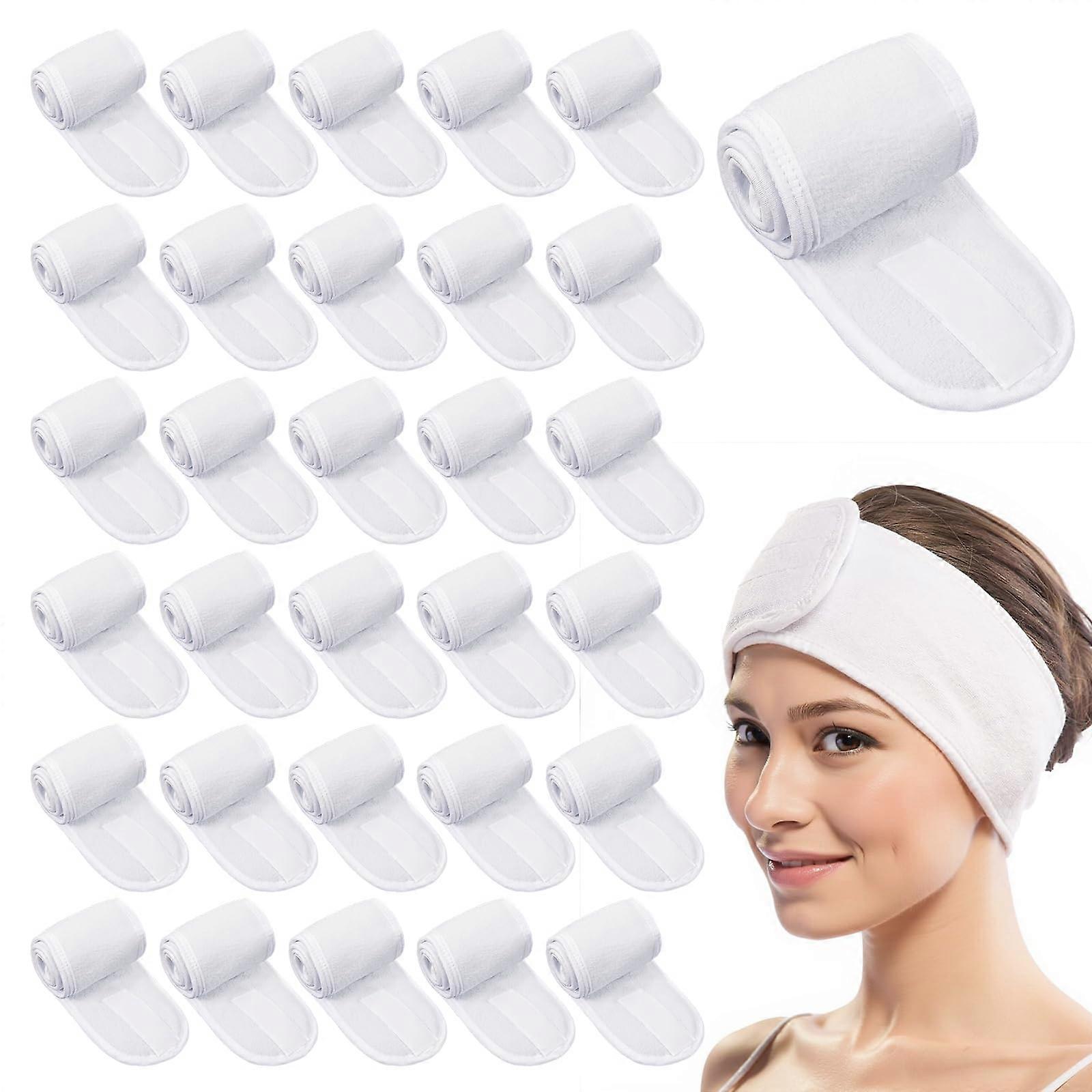 Spa Headbands for Women - 30 Adjustable White Skincare Headbands, Soft Fabric, Ideal for Beauty and Self-Care