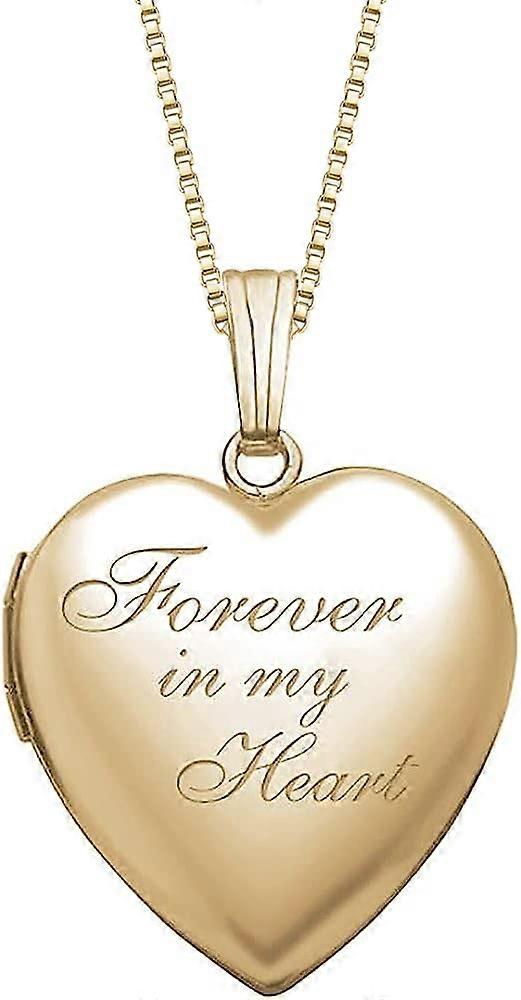 Forever In My Heart Locket Necklace for Women in Sterling Silver or Yellow Gold, Picture-Holder, Adjustable Chain