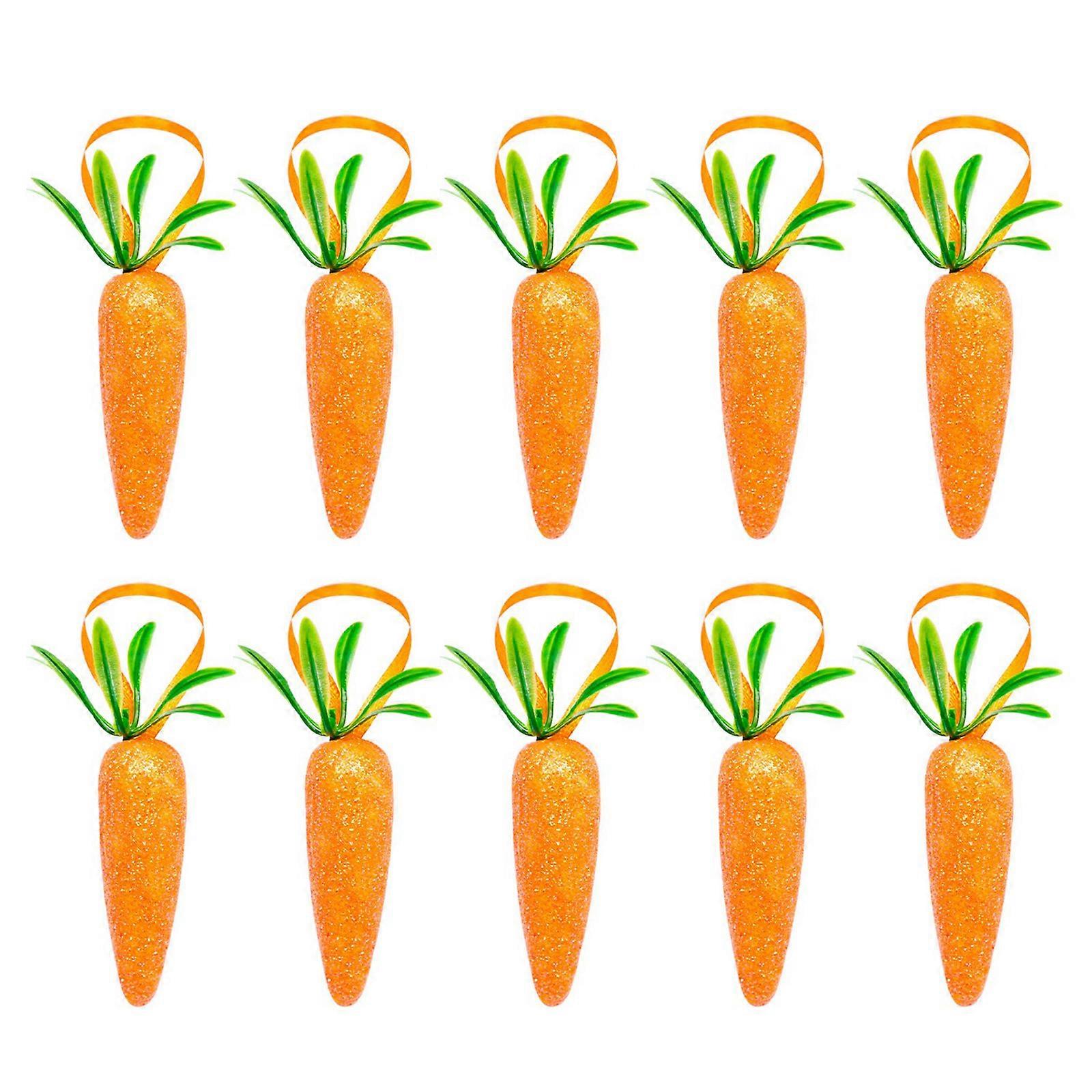 Easter Carrot Pendants 10 Pcs Foam Glitter Artificial Carrots Hanging Ornaments for Spring Party Front Door Window Wall