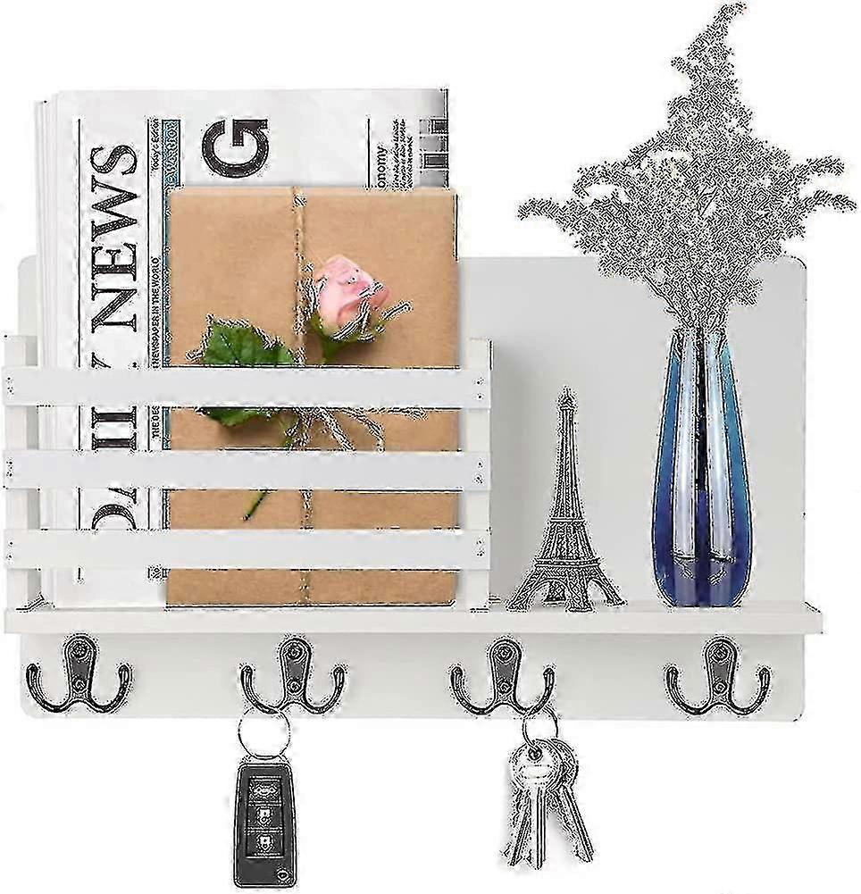 Wall Bookshelf Wood Key Shelf Organizer With 4 Hooks, Bookshelf Wood, Key Shelf 1