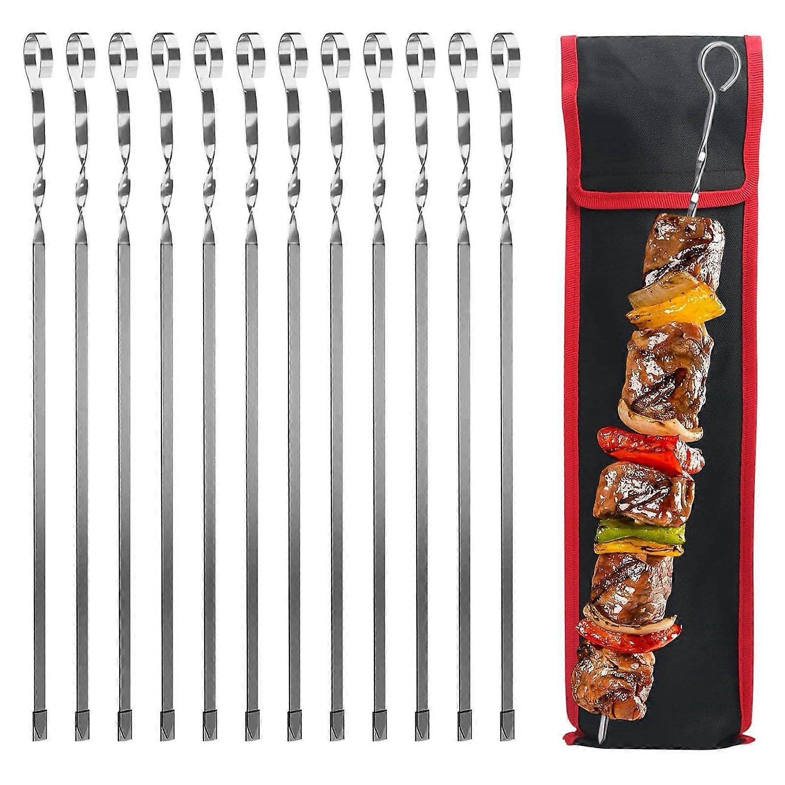 Kebab Skewers Stainless Steel Barbecue Skewers 36 cm Long Flat Meat Skewers Pack of 12 with Nylon Bag