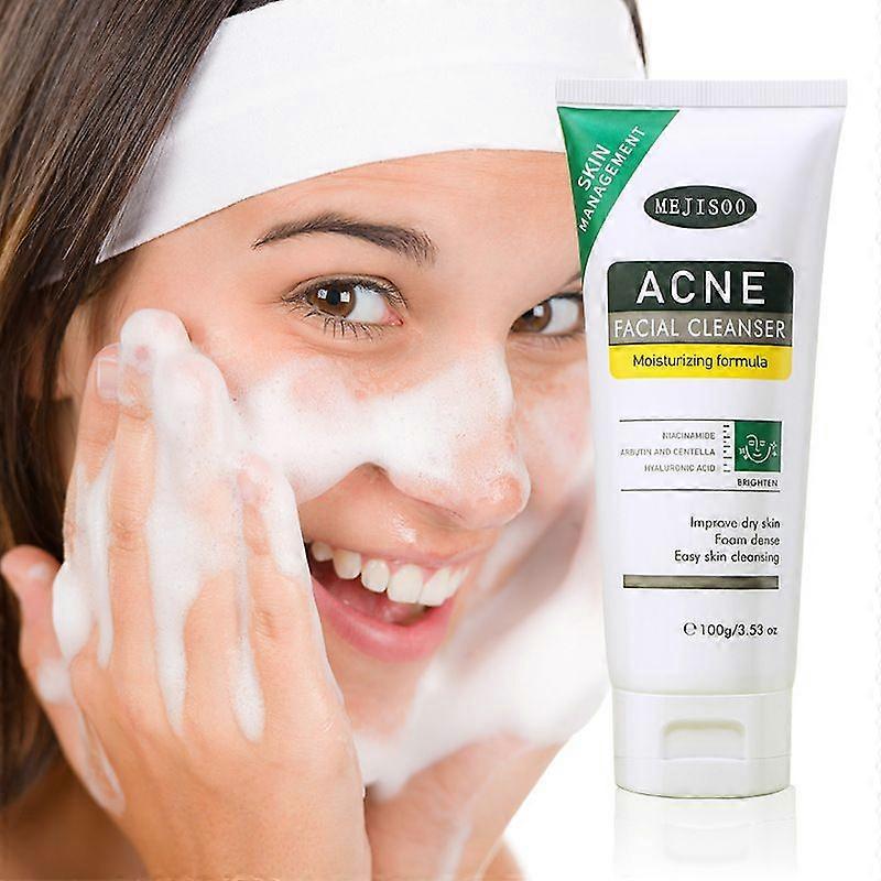 Moisturizing Acne Facial Cleanser with Niacinamide, Arbutin & Hyaluronic Acid - 100g/3.53 oz, Foam Dense for Dry Skin, Gentle Deep Cleansing & Soothin