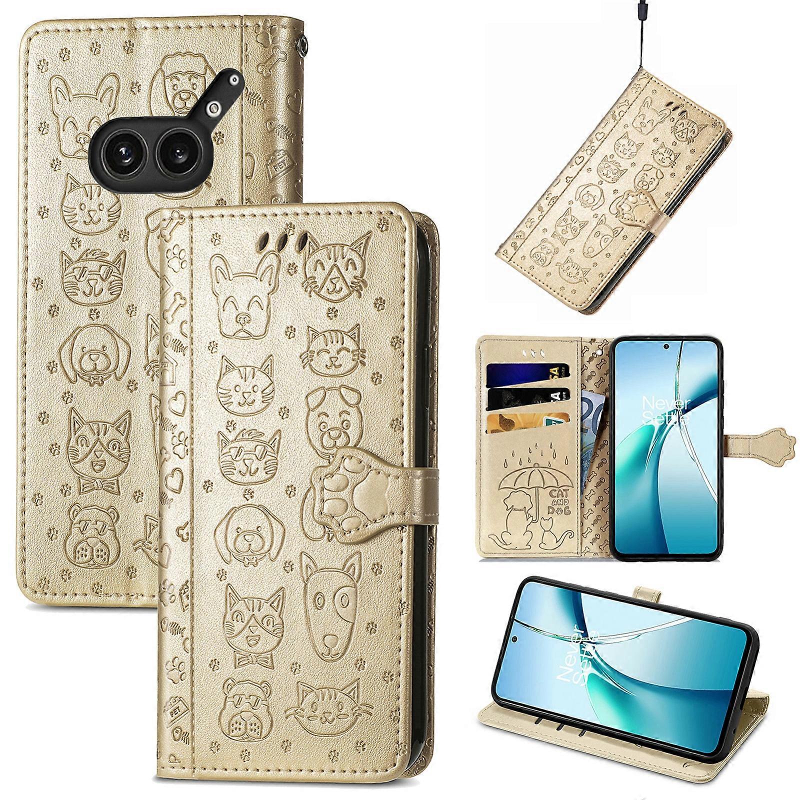 Cat and Dog Embossed Leather Phone Case