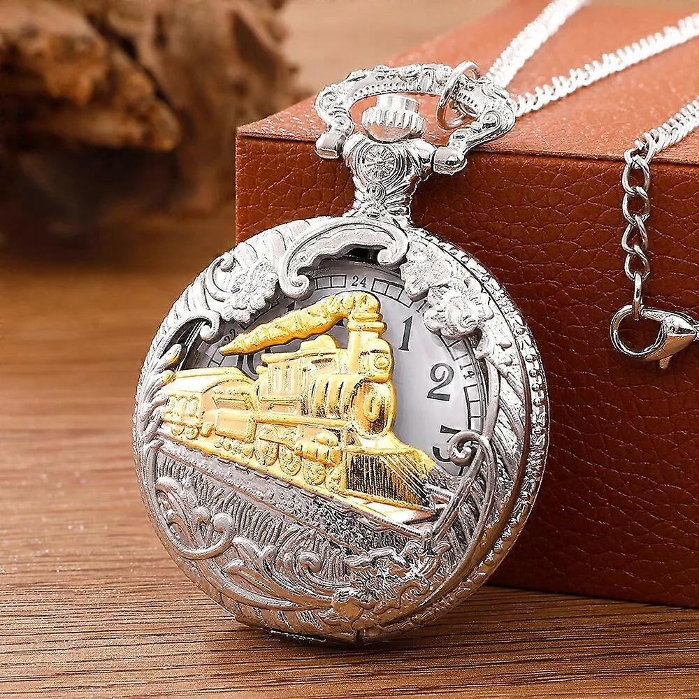 Steam Train Design Pocket Watch Chain Necklace