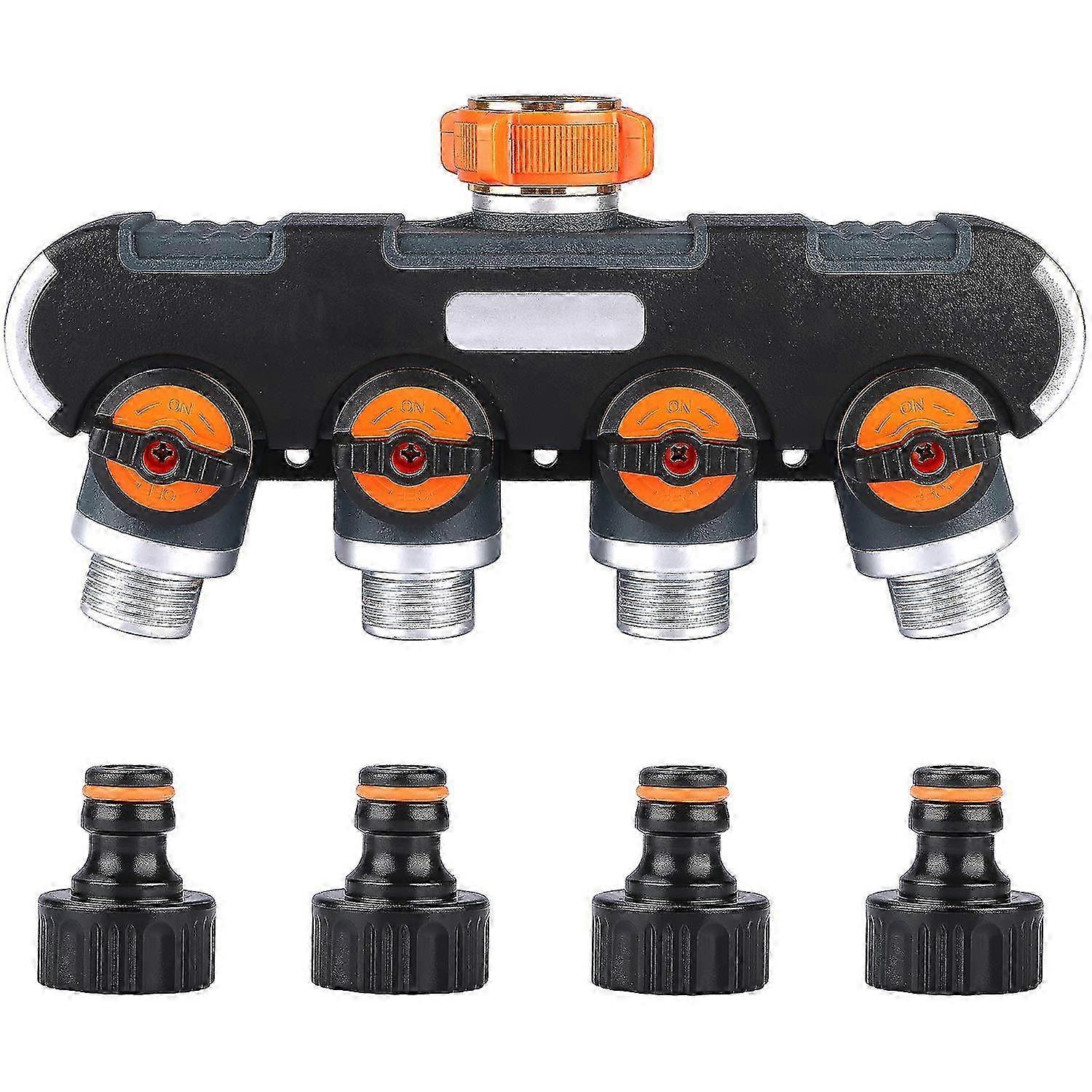 Adjustable Lockable Water Flow Distributor, 4 Way Hose Splitter for Garden Irrigation, Suitable for Various Brands