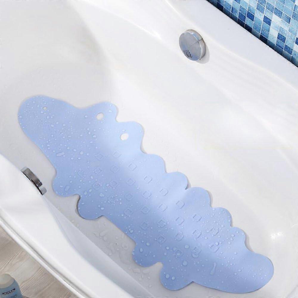 Cute Crocodile Shape Non-slip Bath Mat with Suction Cups for Family Bathroom.: Blue.