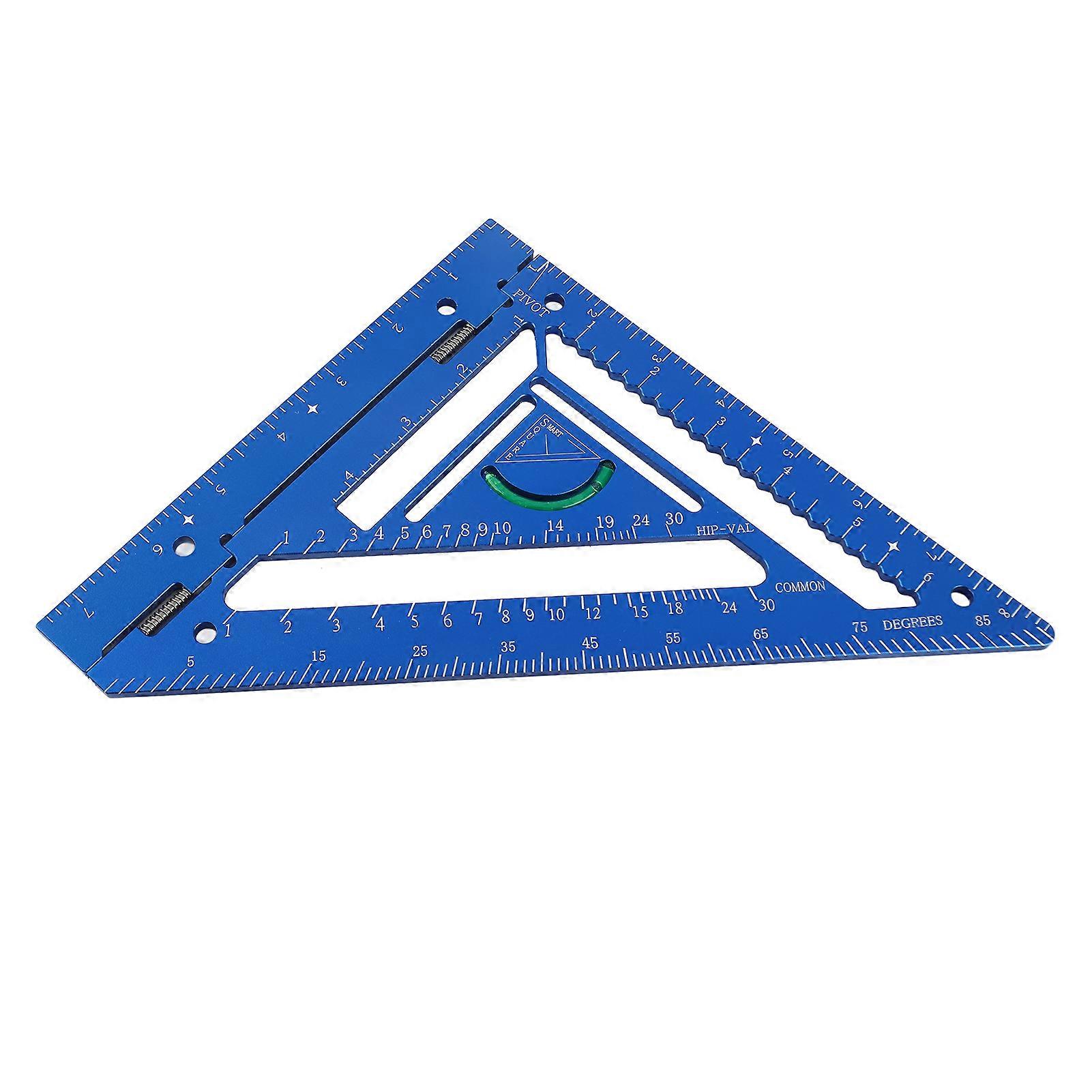 Rafter Square Tool Aluminum Alloy Triangular Ruler Protractor Carpenter Square with Jig Block for Woodworking Blue 