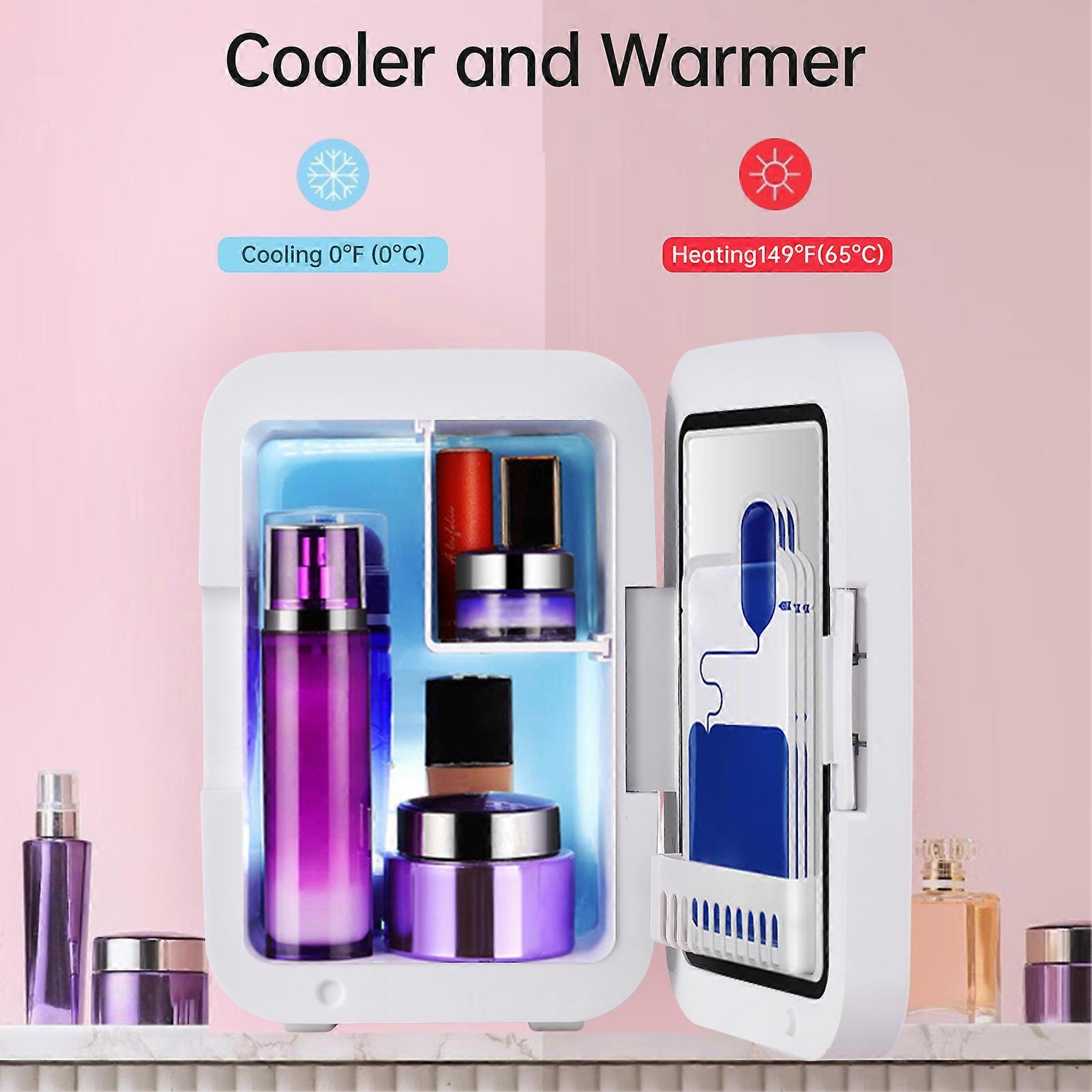 Mini Geladeira Aoresac com Capacidade de 4L Refrigerador Portátil e Aquecedor para Cuidados com a Pele com Porta de Espelho LED Regulável AC/DC 12V Geladeira Pequena para Cuidados com a Pele C