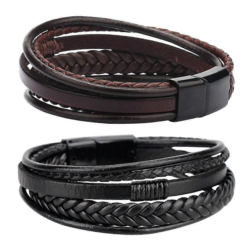 Pu Braided Bracelet for Men Ethnic Style Wrist Chain Bangle with Buckle, Handmade Design