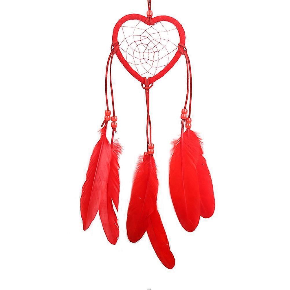 Dreamcatcher Ornament Wall Hanging Macrame Red Circular Web Decor Good Dreams Symbol 1Pcs