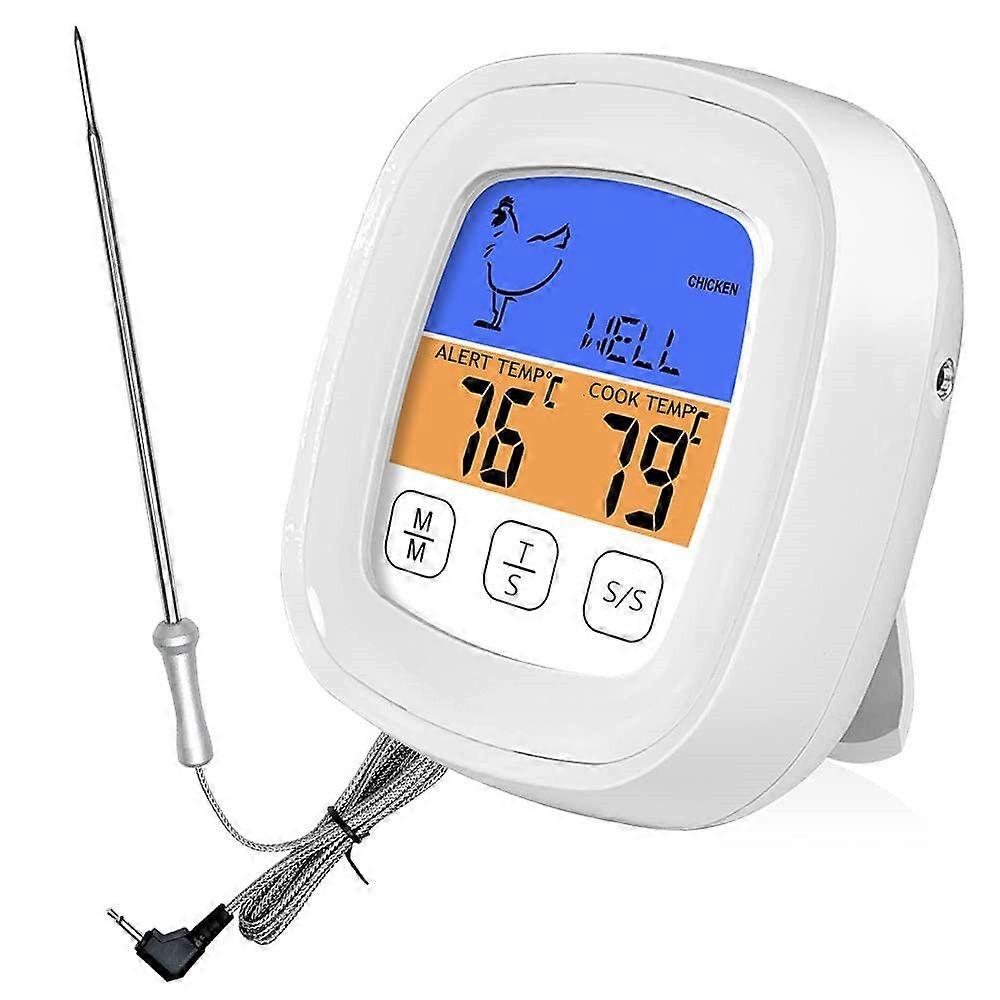 Pure white waterproof curved needle, barbecue thermometer timer touch screen barbecue thermometer kitchen color screen food food meat alarm