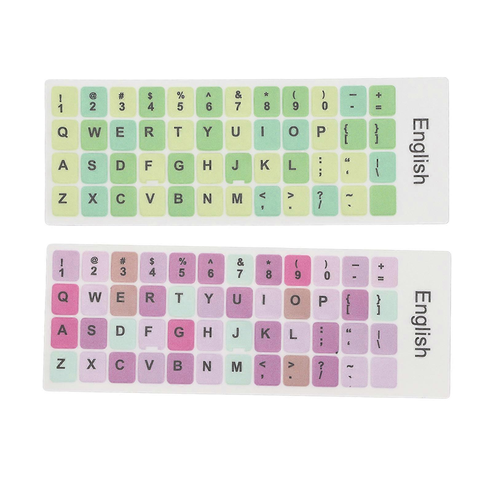 2 Pcs Colorful English Language PVC Dustproof Waterproof Computer Keyboard Stickers