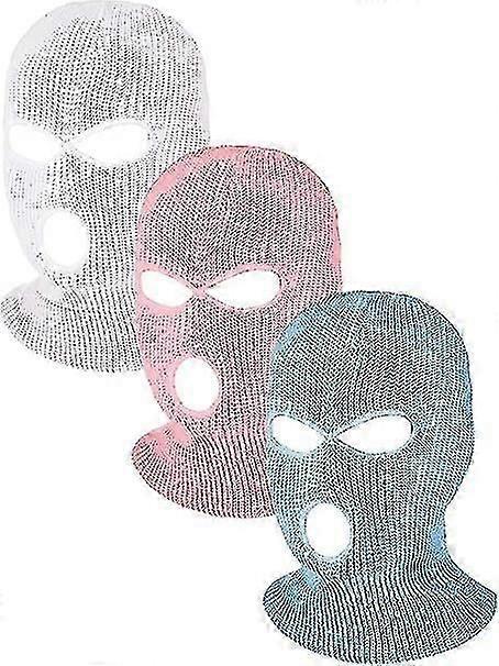 3 חלקים ספורט פנים מלאות Balaclavas 3 חורים חורף בחוץ סרוג כיסוי פנים סקי Balaclava (לבן, ורוד, כחול שמיים, מבוגר)