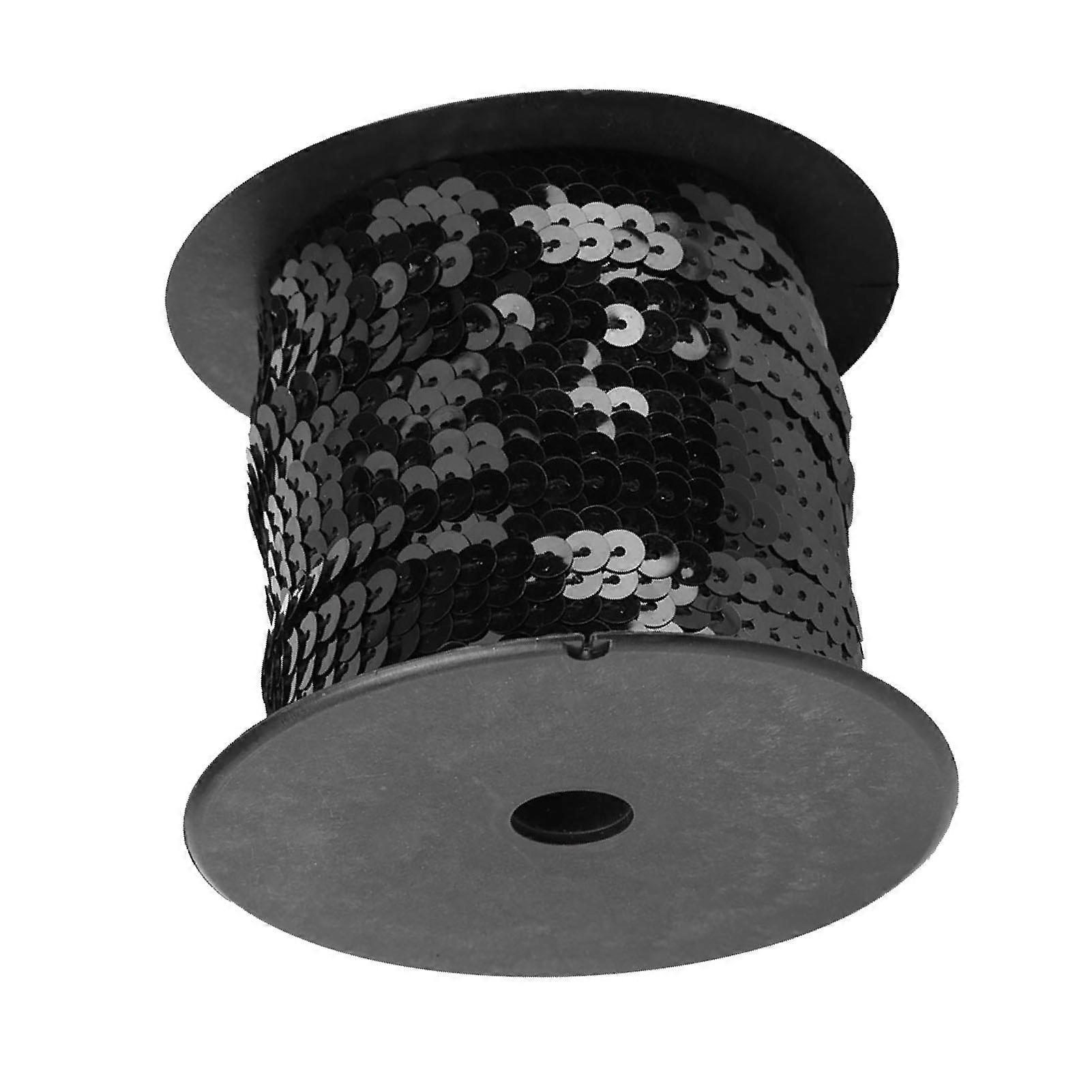 100 Meters 6mm Flat Round Sequins DIY Sewing Cord Shiny Sequins Accessory (Black)
