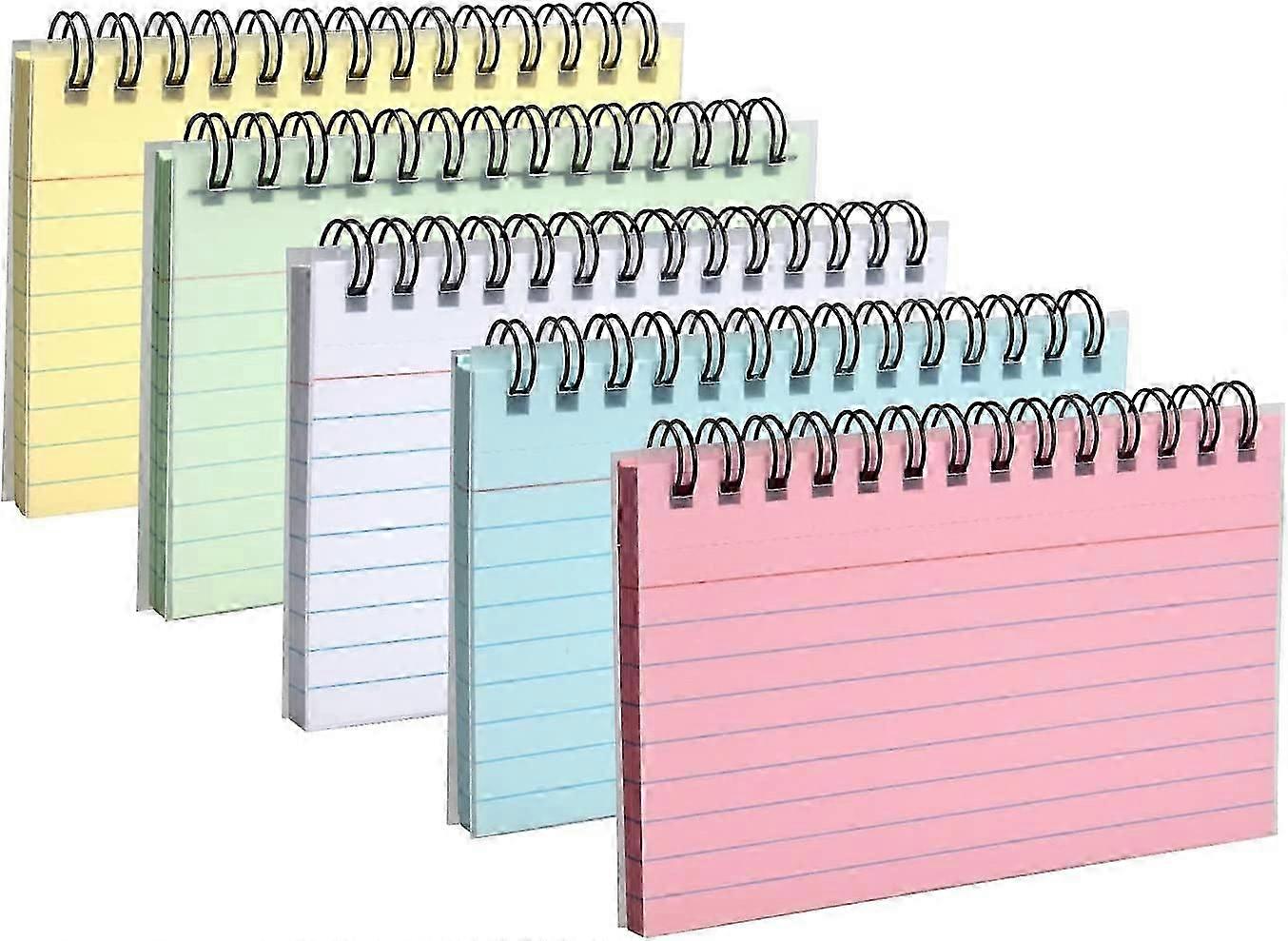 5 Packs Index Cards Record Cards Study Cards for Revision Note Cards with Ring Binder for Office School Learning Index Cards and Box Sets -5 Colours-5