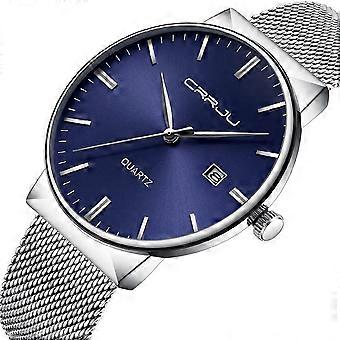 Men's Watch Ultra Thin Waterproof Wrist Watch Men Fashion with Black Stainless Steel Strap Mesh Analog Quartz Business Men Watches