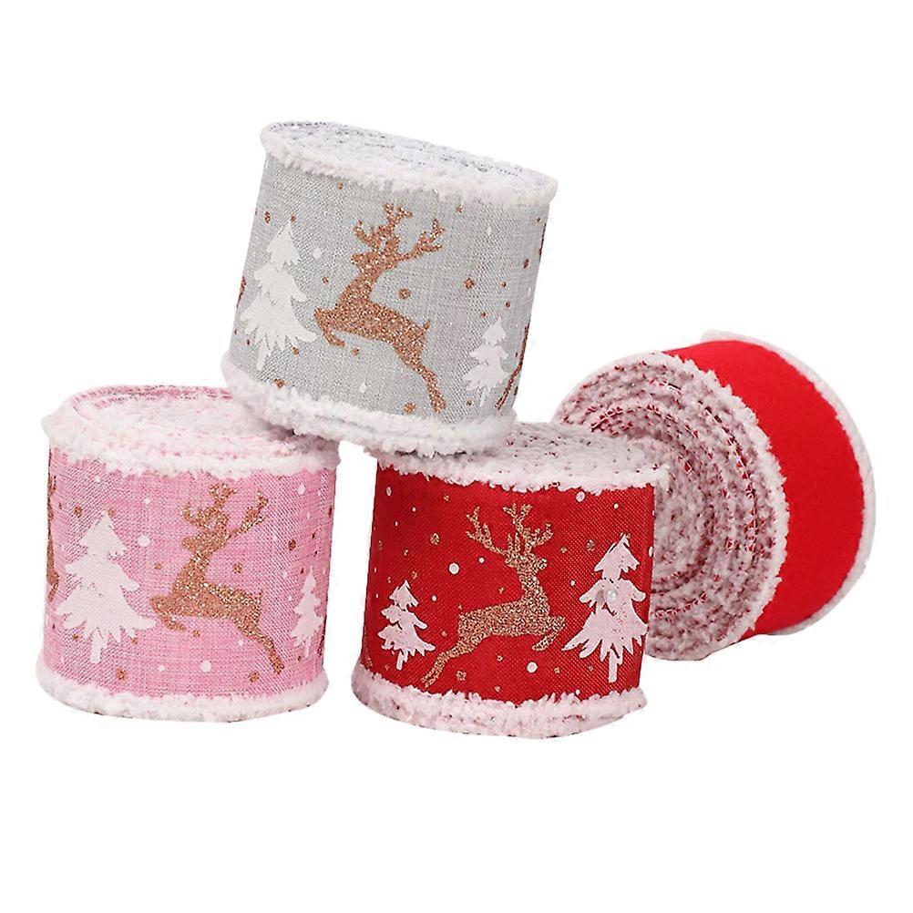 Ribbons For Crafting Christmas Themed Cloth Webbing Bow Knot Decorative Ribbons For Diy Craft 4 Rolls 200x7cm