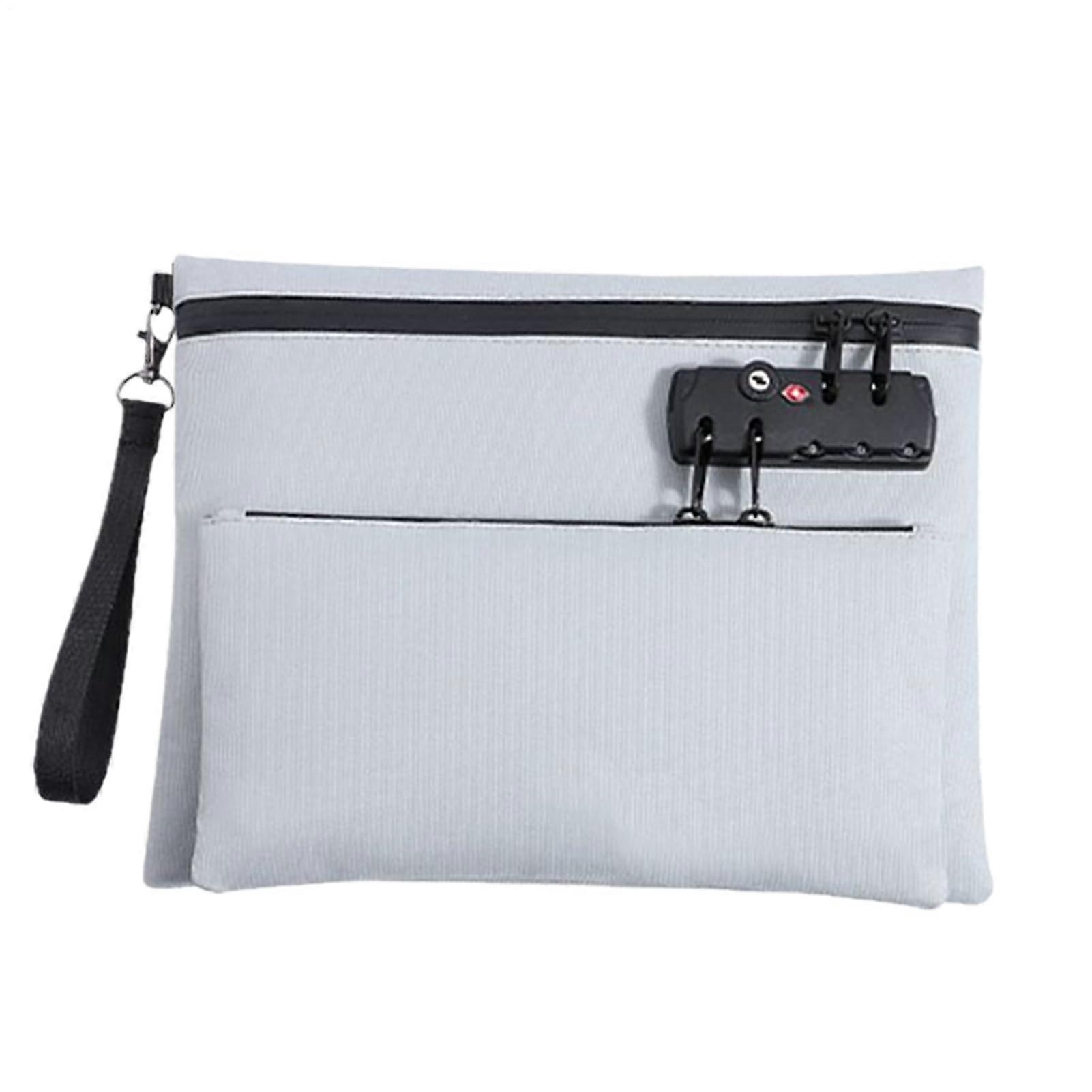 Money Bag with Lock, Double Layer, Compact, Secure Cash Wallet, Oxford Cloth, 28x22cm Gray