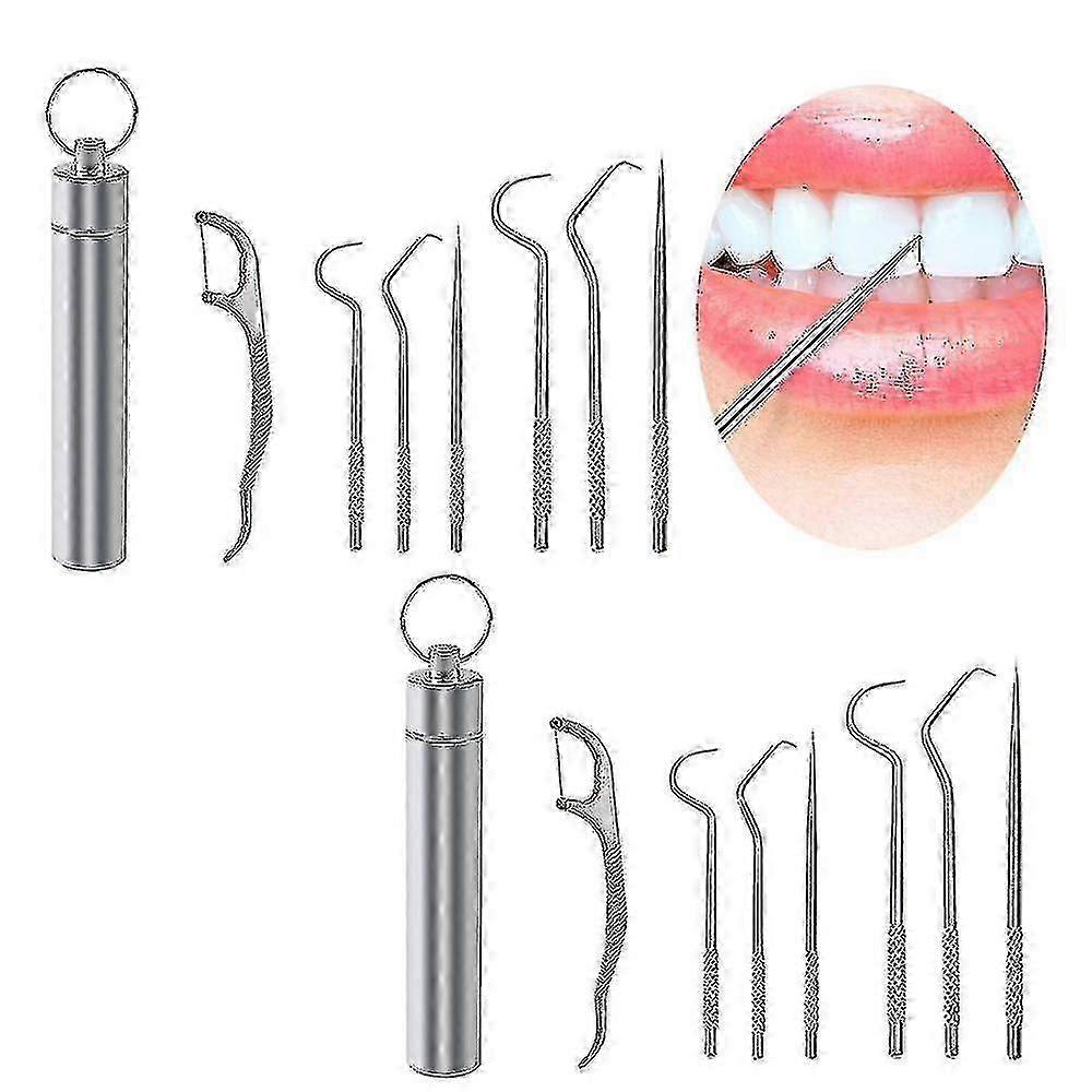 ポータブルチタン爪鋲ポケットセット再利用可能な金属ステンレス鋼爪楊枝ホルダー付き