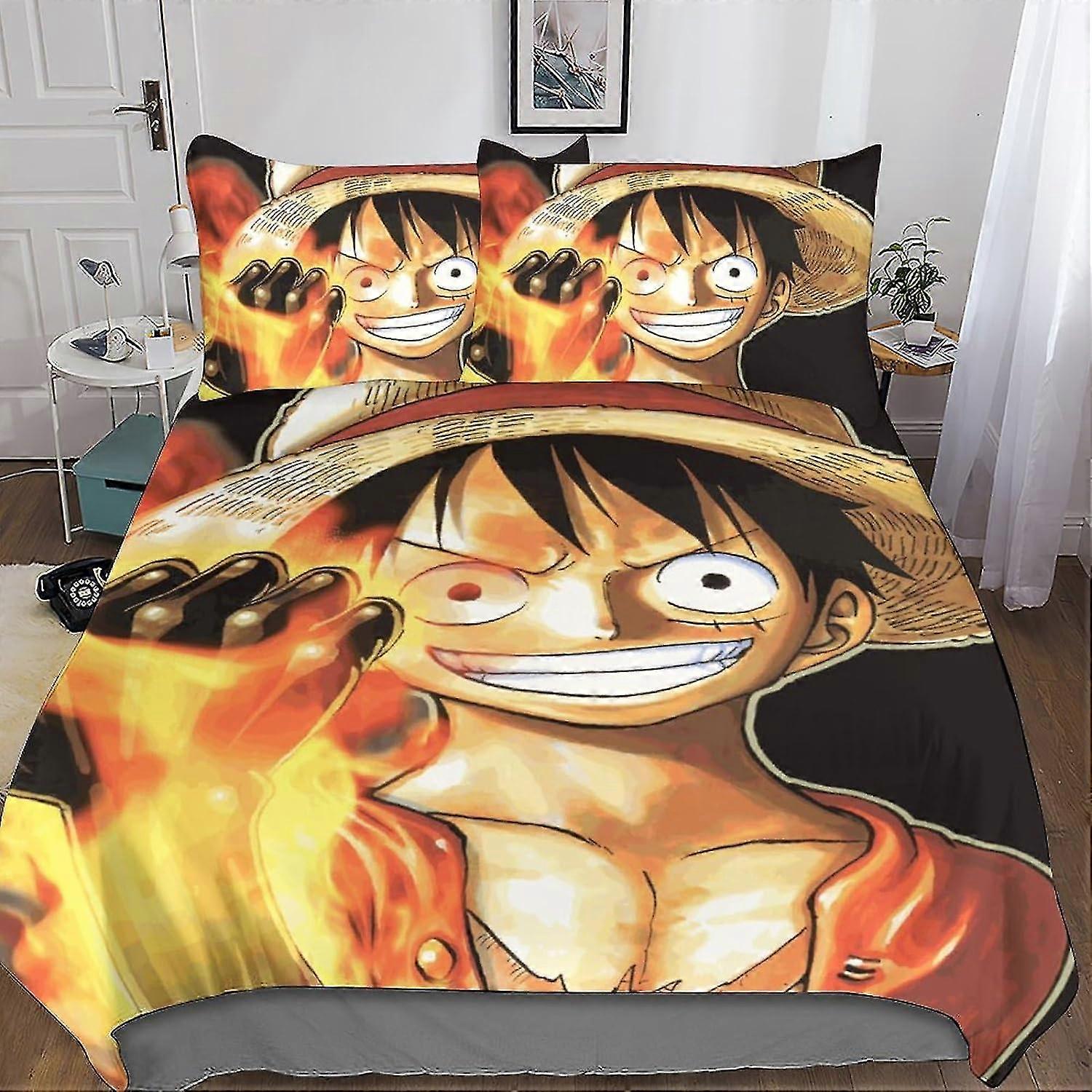 Conjunto de capa de edredão impresso em 3D com fronhas, microfibra macia hipoalergênica, adequada para fãs de anime, fechamento com zíper