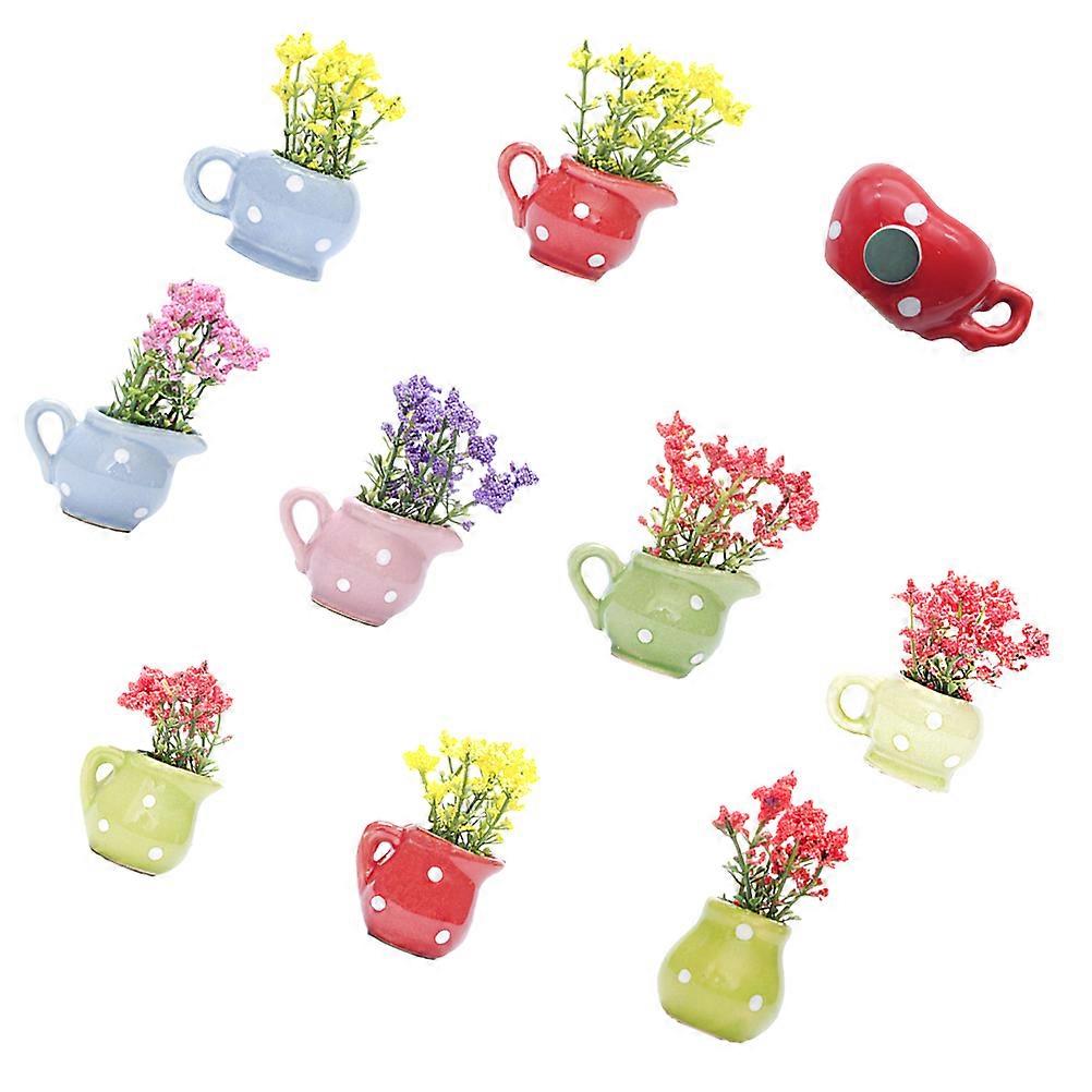 10PCS Cute Plant Fridge Magnets for Kitchen, Office Whiteboards & Lockers – Decorative Ceramic Glass Vase Magnets for Magnetic Surfaces