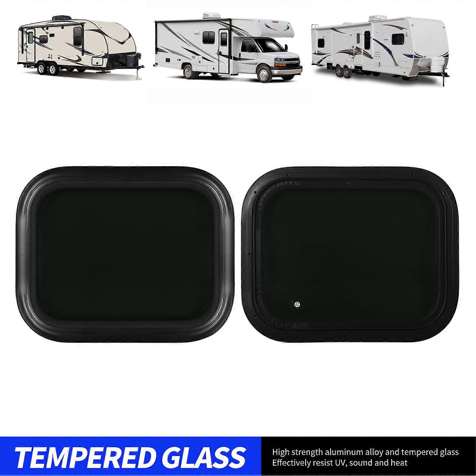 RV Window Black Aluminum Alloy Frame Waterproof Tempered Glass Round Corner RV Fixed Windows for Camper Caravan 26‑31mm/1‑1.2in Wall Thickness